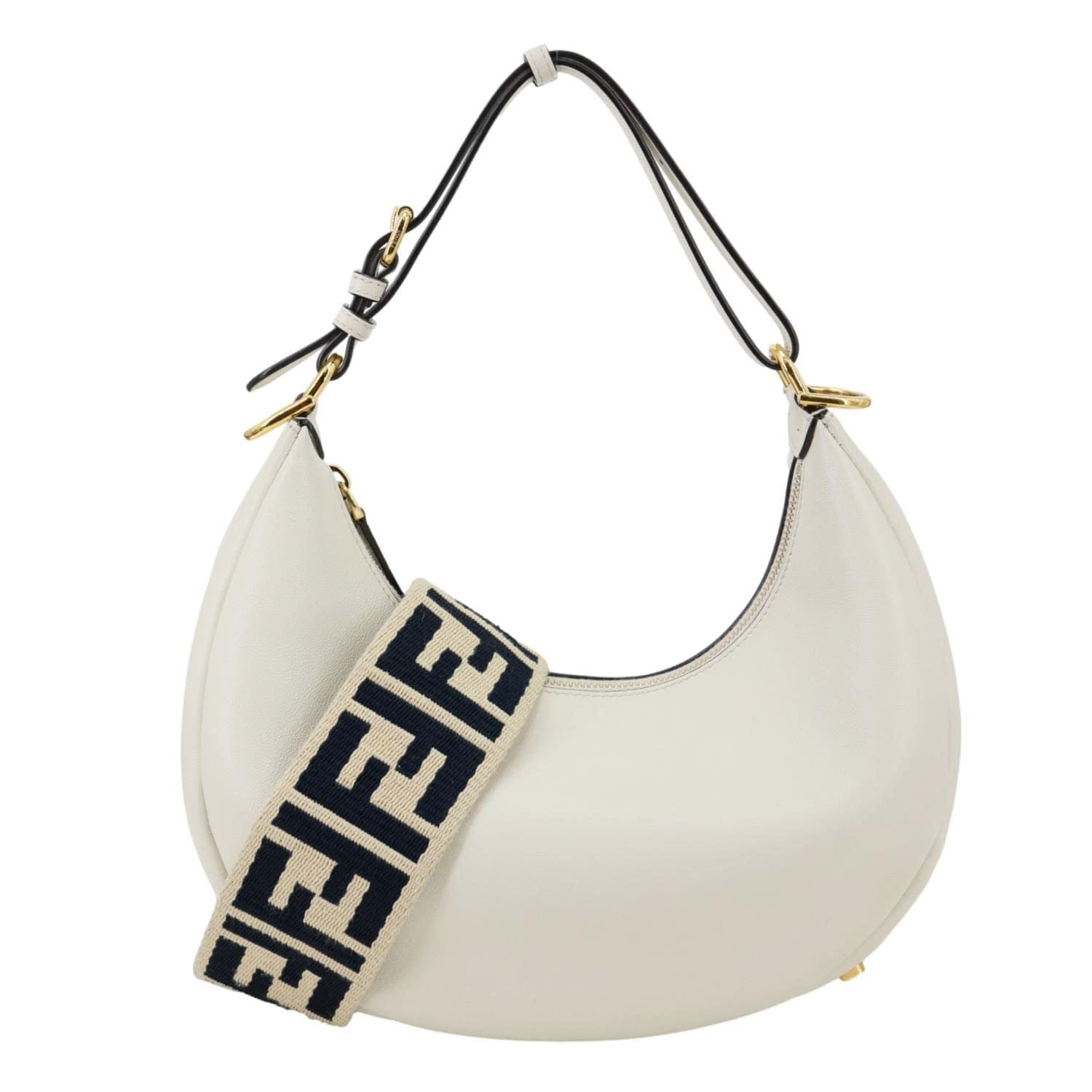 FENDI Fendigraphy Small Leather Hobo Bag Off White