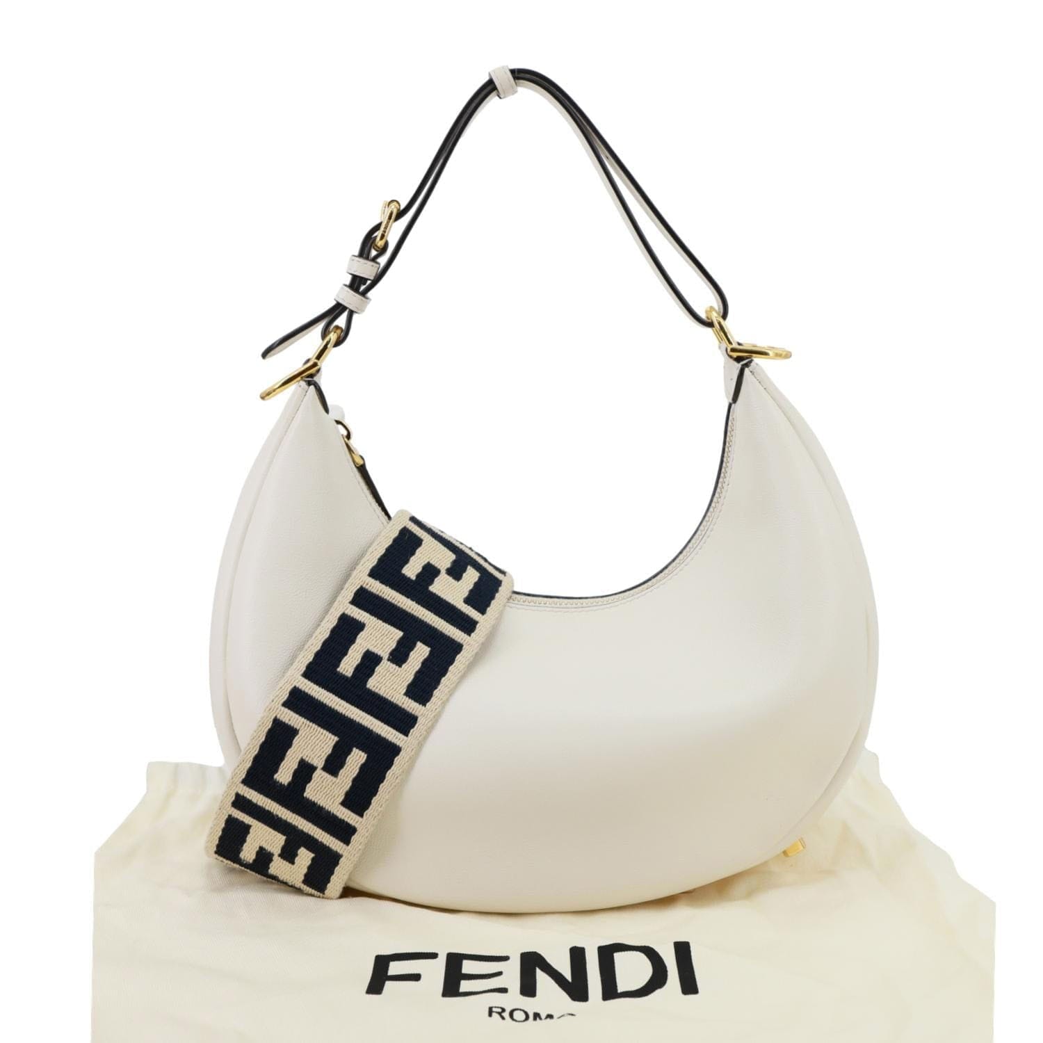 FENDI Fendigraphy Small Leather Hobo Bag Off White