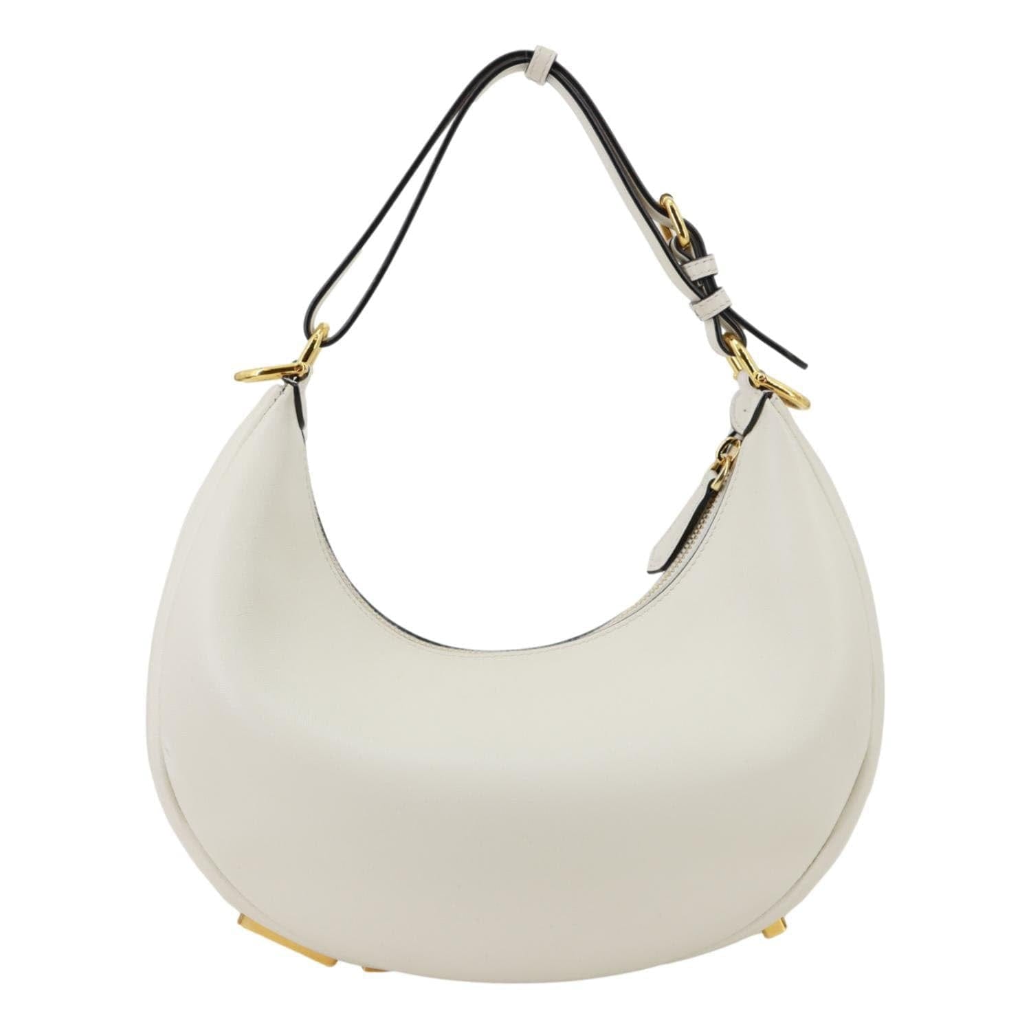 FENDI Fendigraphy Small Leather Hobo Bag Off White