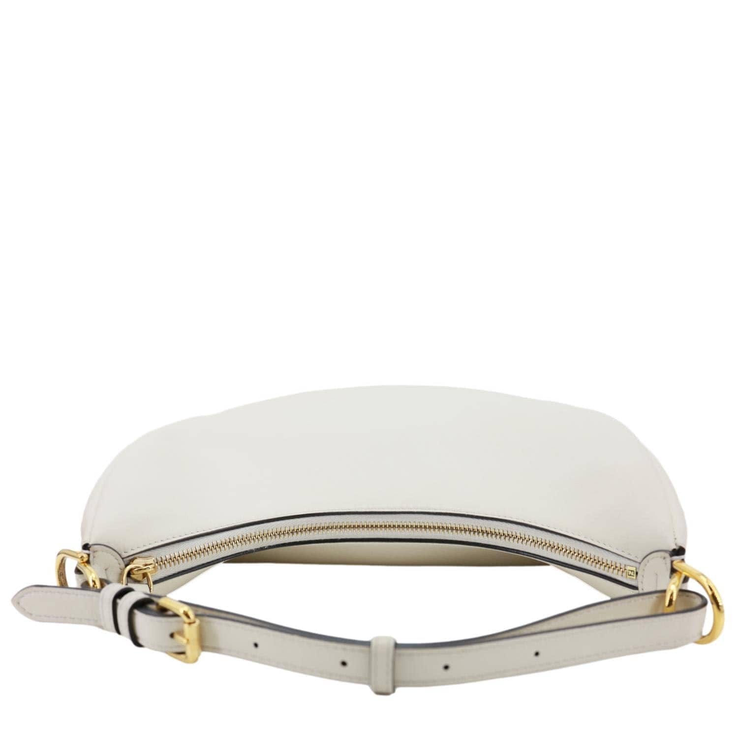 FENDI Fendigraphy Small Leather Hobo Bag Off White