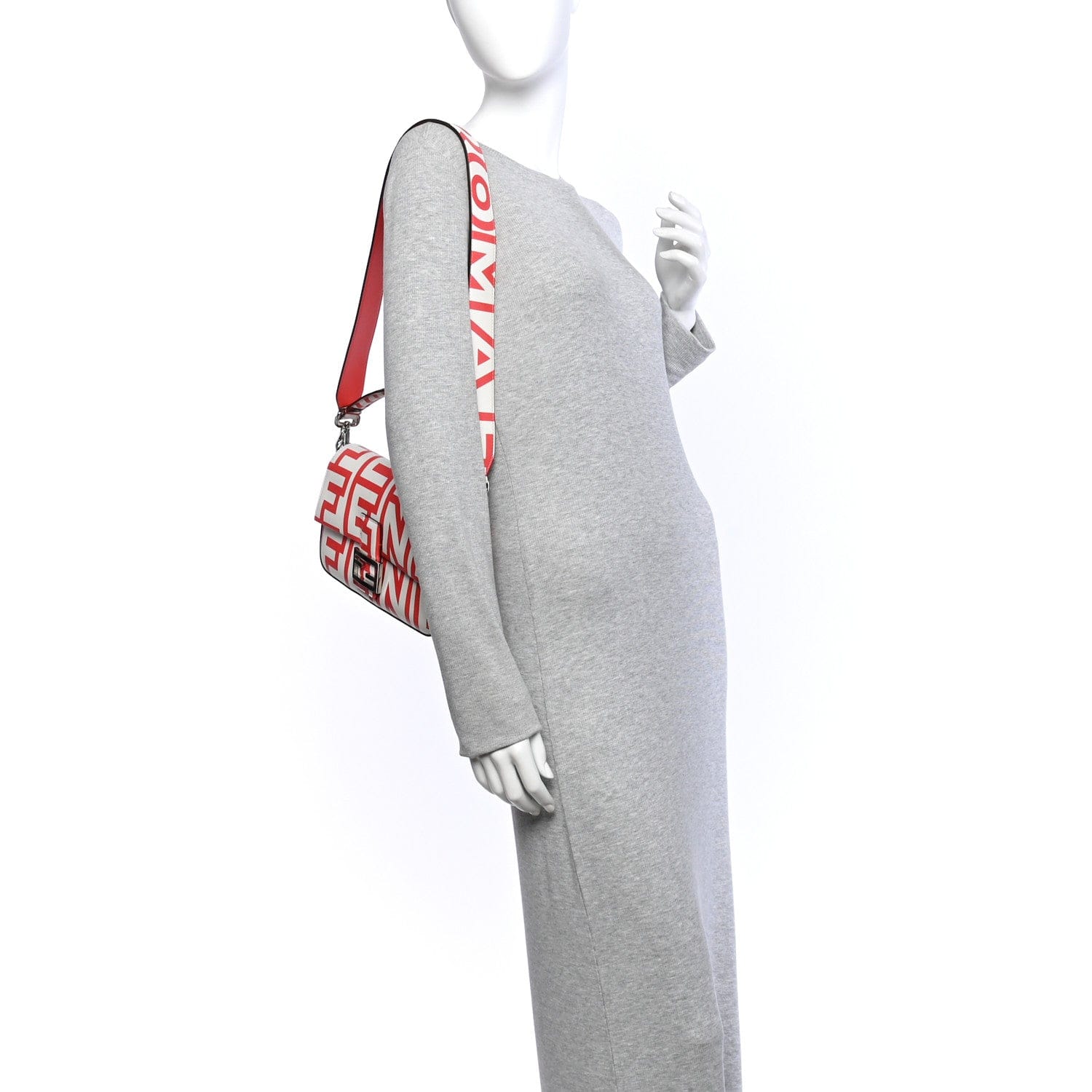 Fendi X MARC JACOBS Vitello Seta Logo Print Baguette Glow Coral White