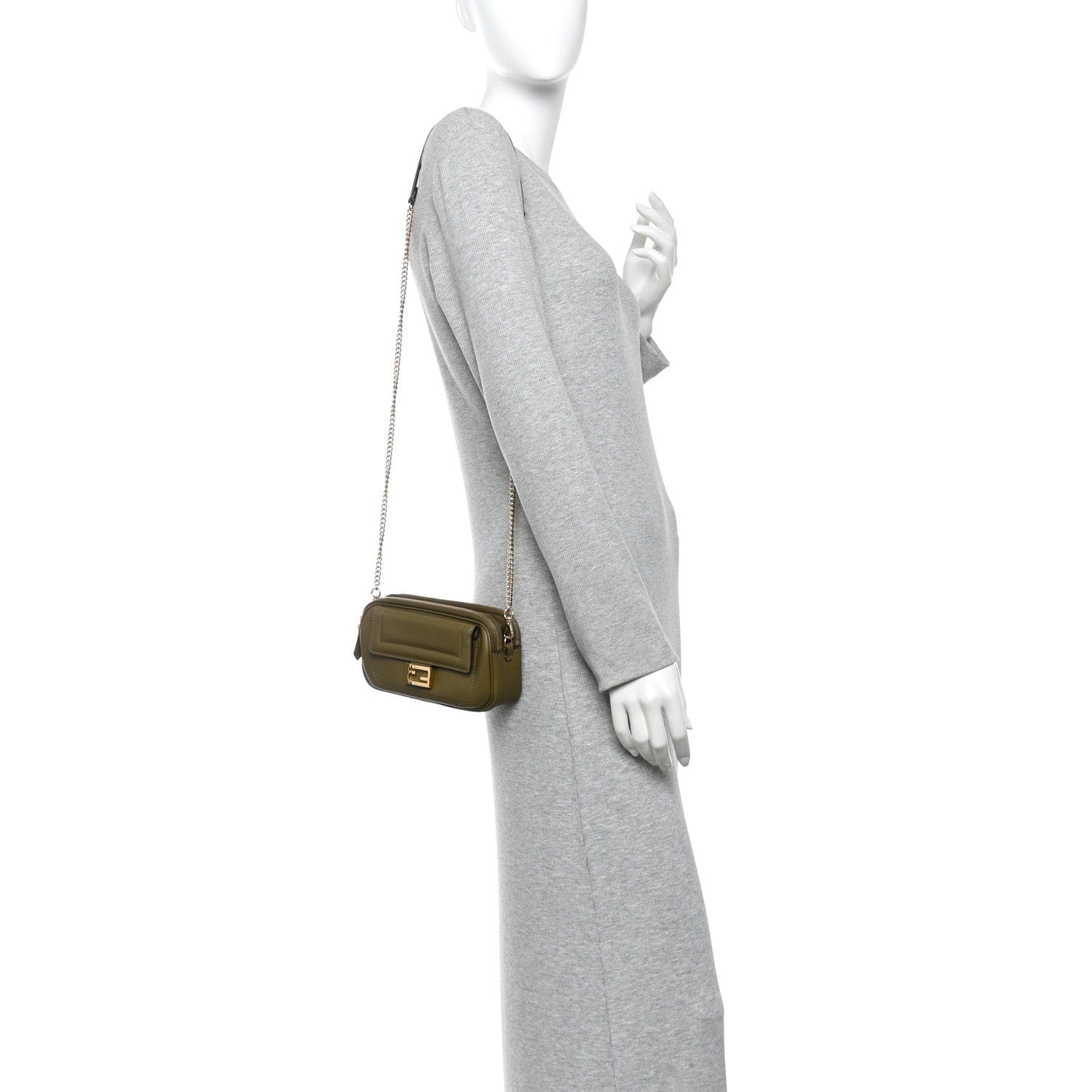 Fendi Vitello Grace Matte Easy Baguette Olive