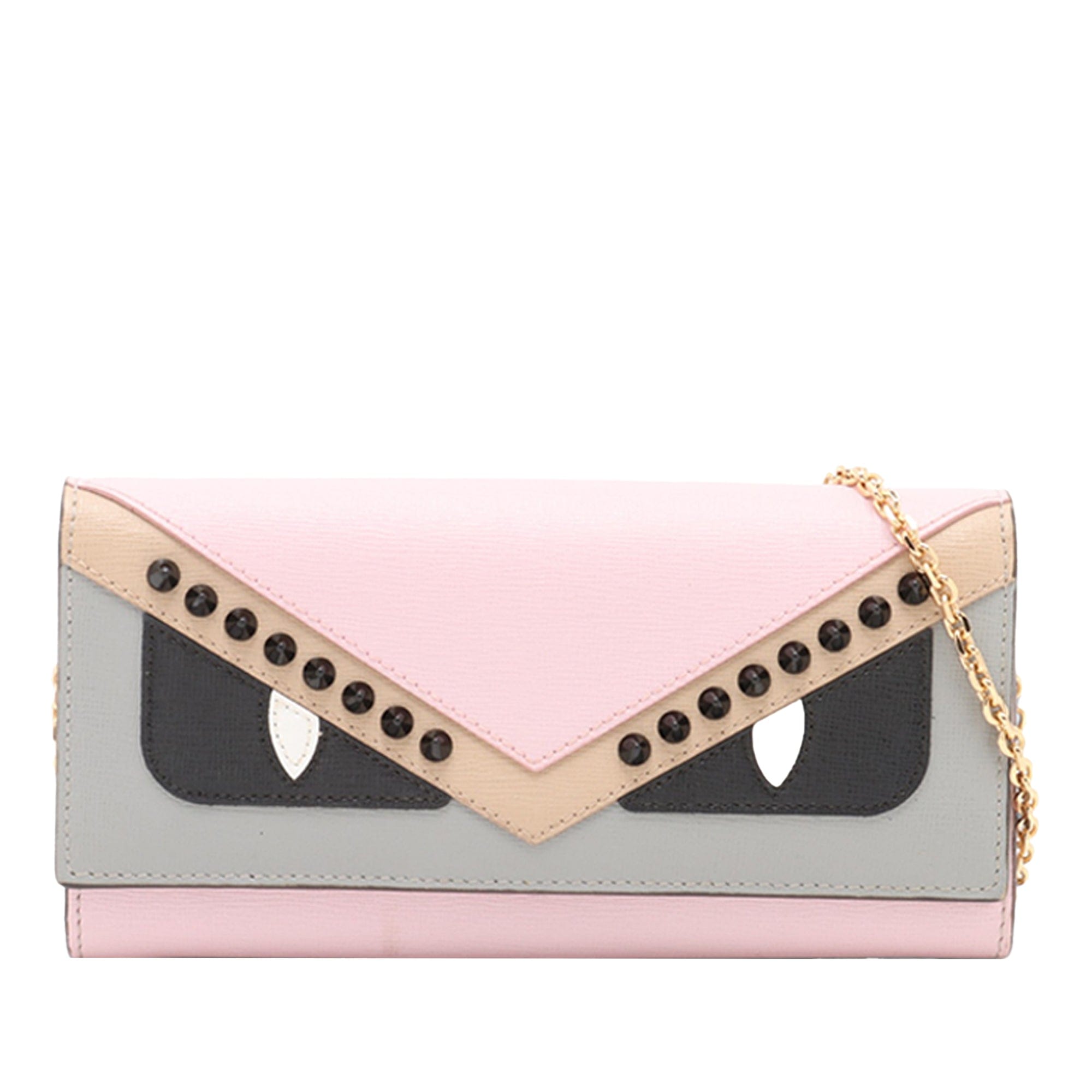 Fendi Studded Leather Monster Eyes Tube Wallet On Chain