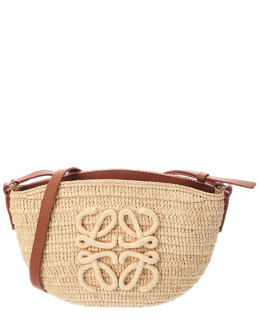 Loewe Logo Small Raffia & Leather Shoulder Bag