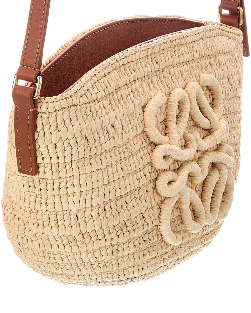Loewe Logo Small Raffia & Leather Shoulder Bag