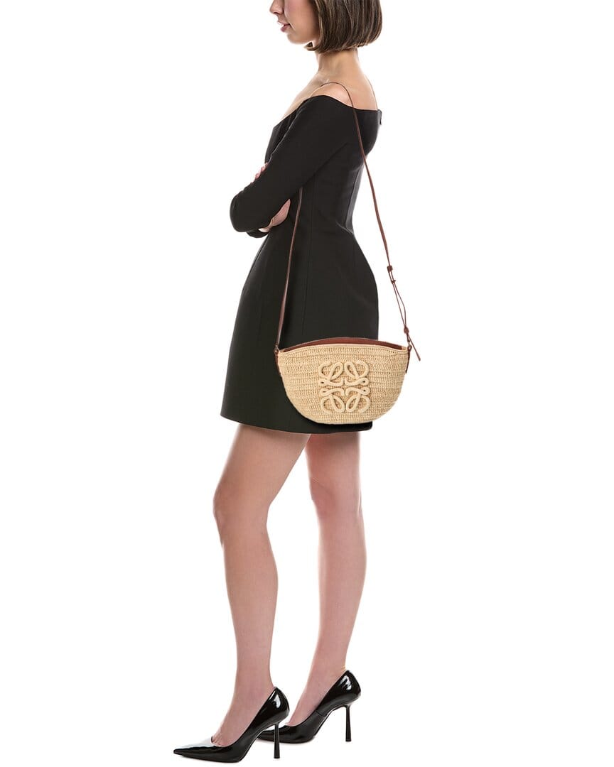 Loewe Logo Small Raffia & Leather Shoulder Bag