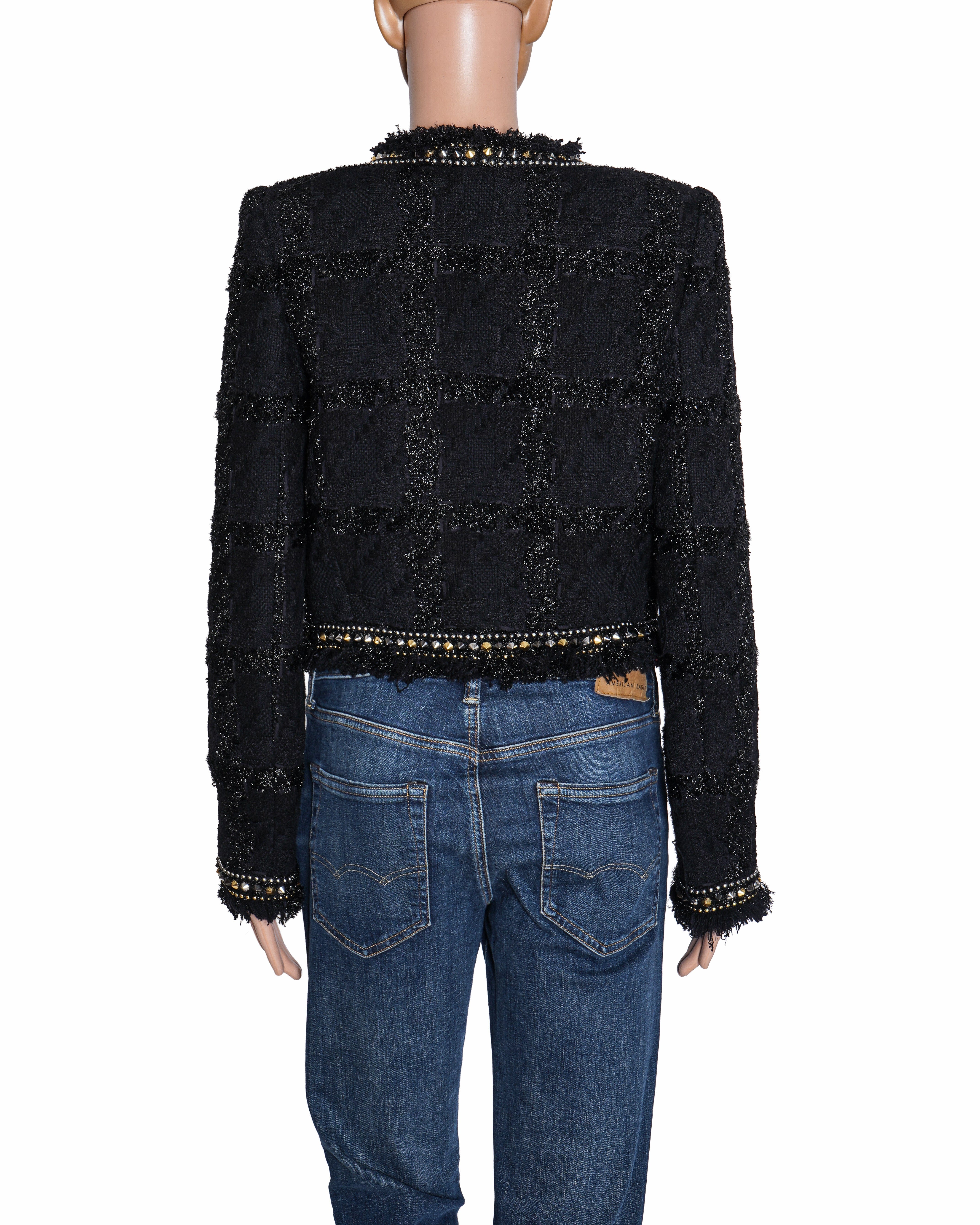 Versace Studded Lurex Tweed Cropped Jacket