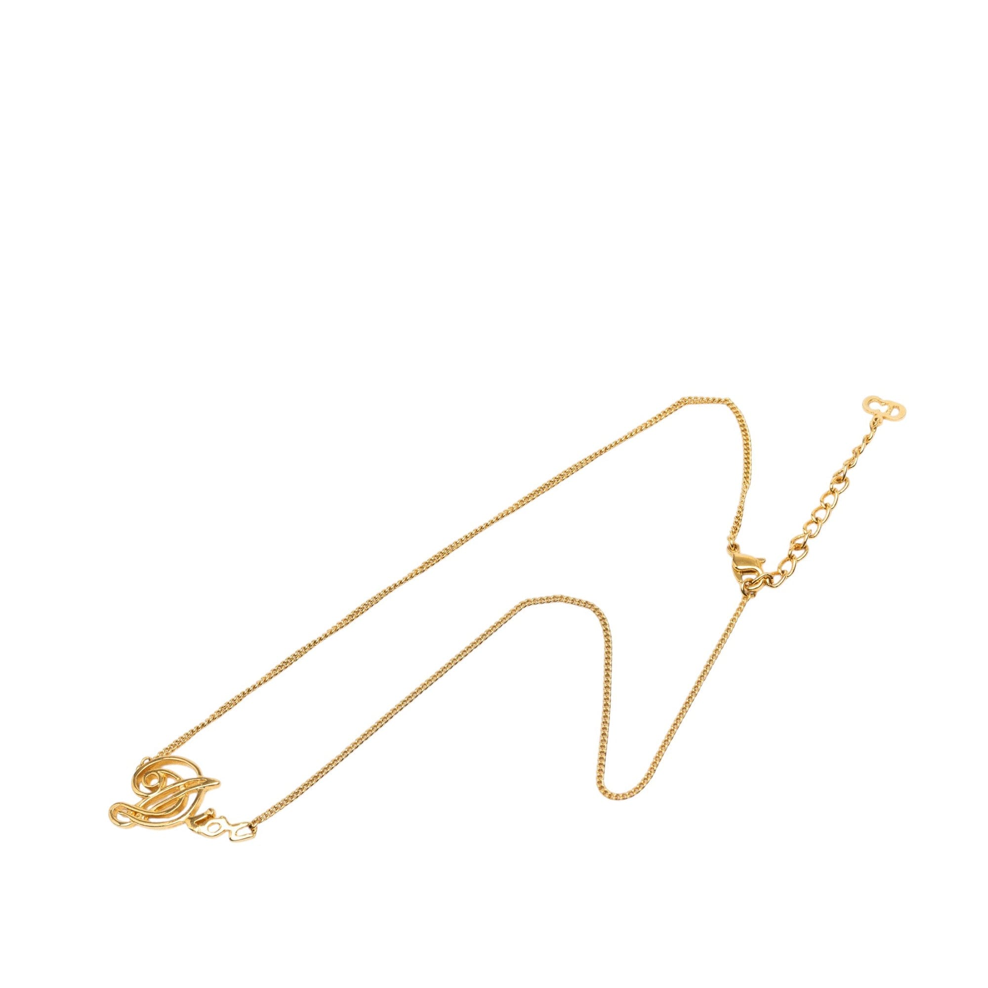 Dior Gold Plated Cursive Logo Pendant Necklace