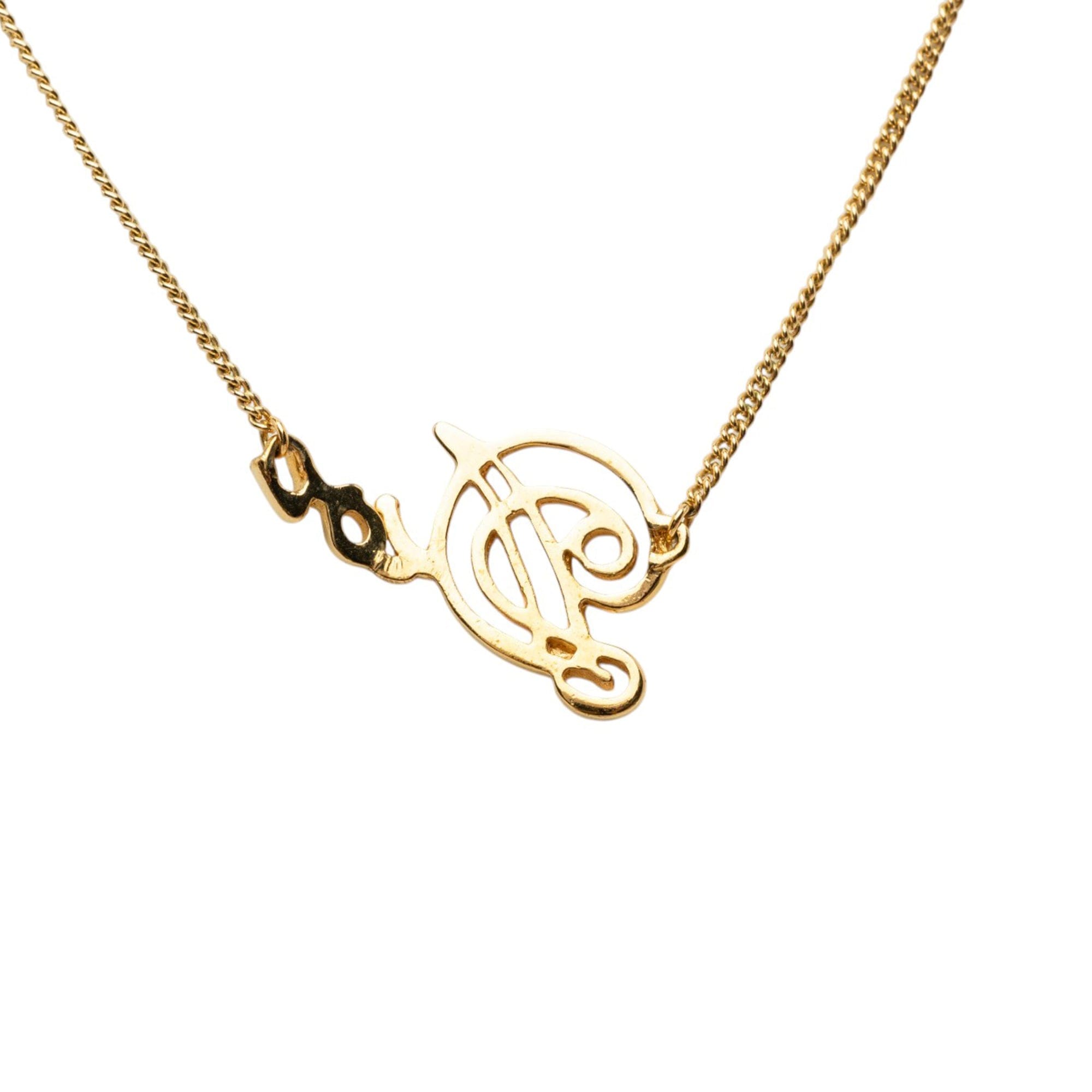 Dior Gold Plated Cursive Logo Pendant Necklace