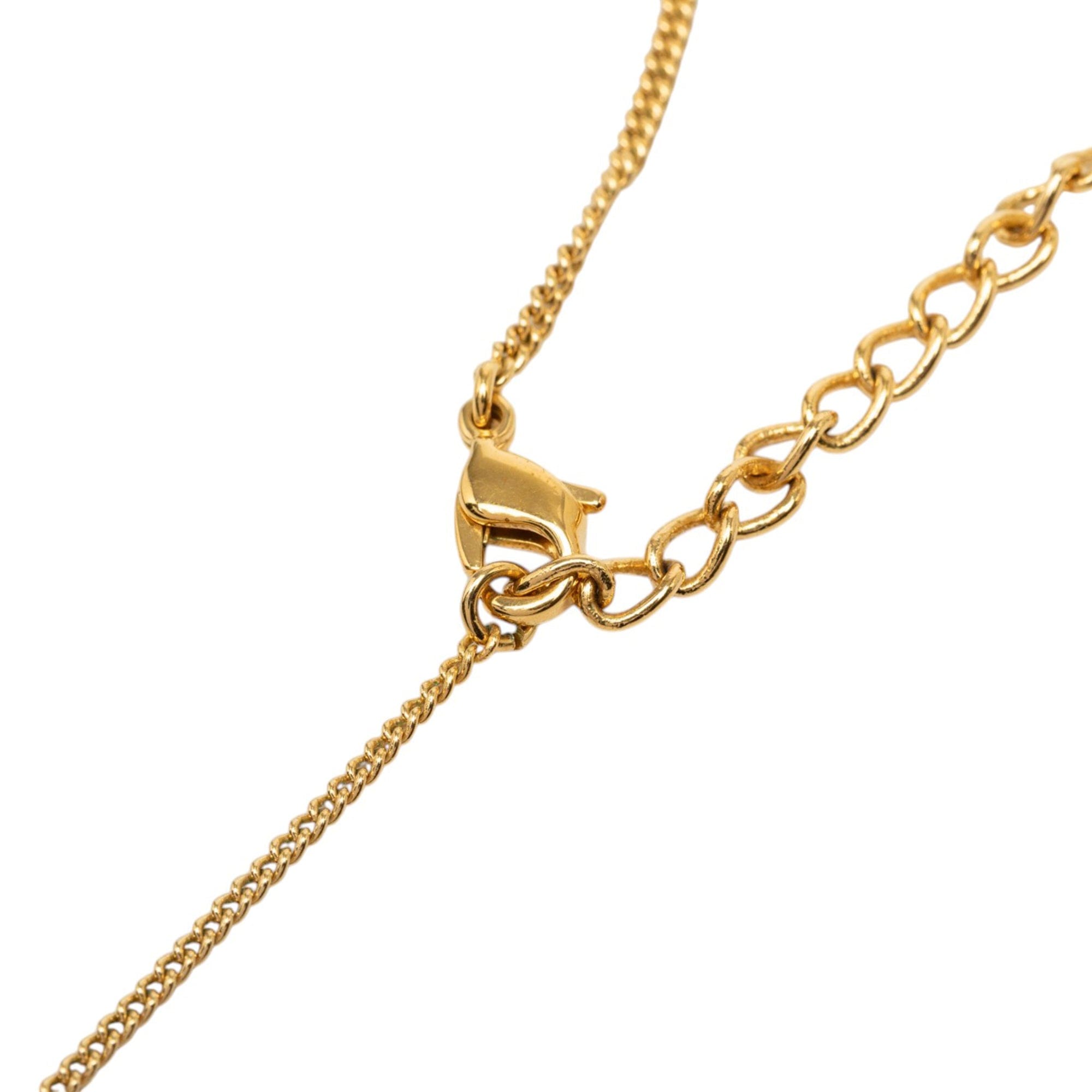 Dior Gold Plated Cursive Logo Pendant Necklace