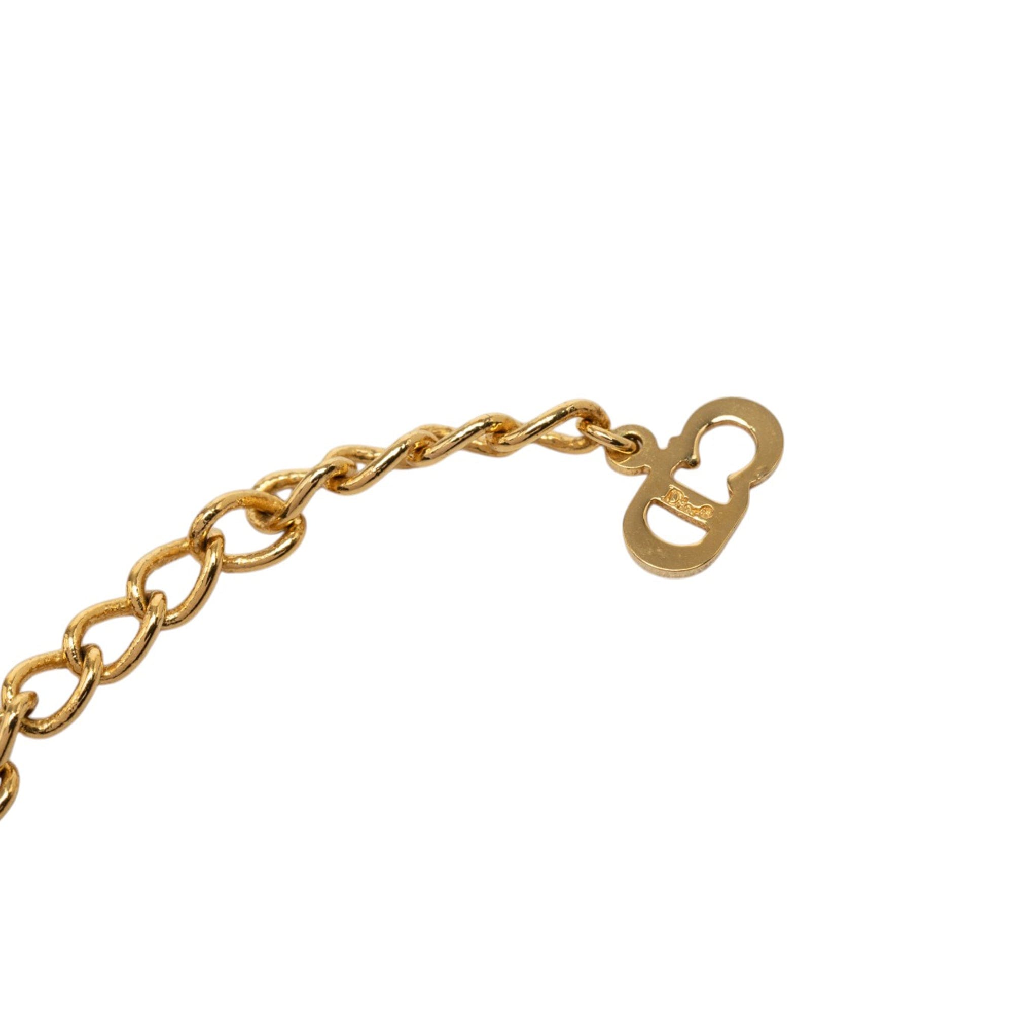 Dior Gold Plated Cursive Logo Pendant Necklace