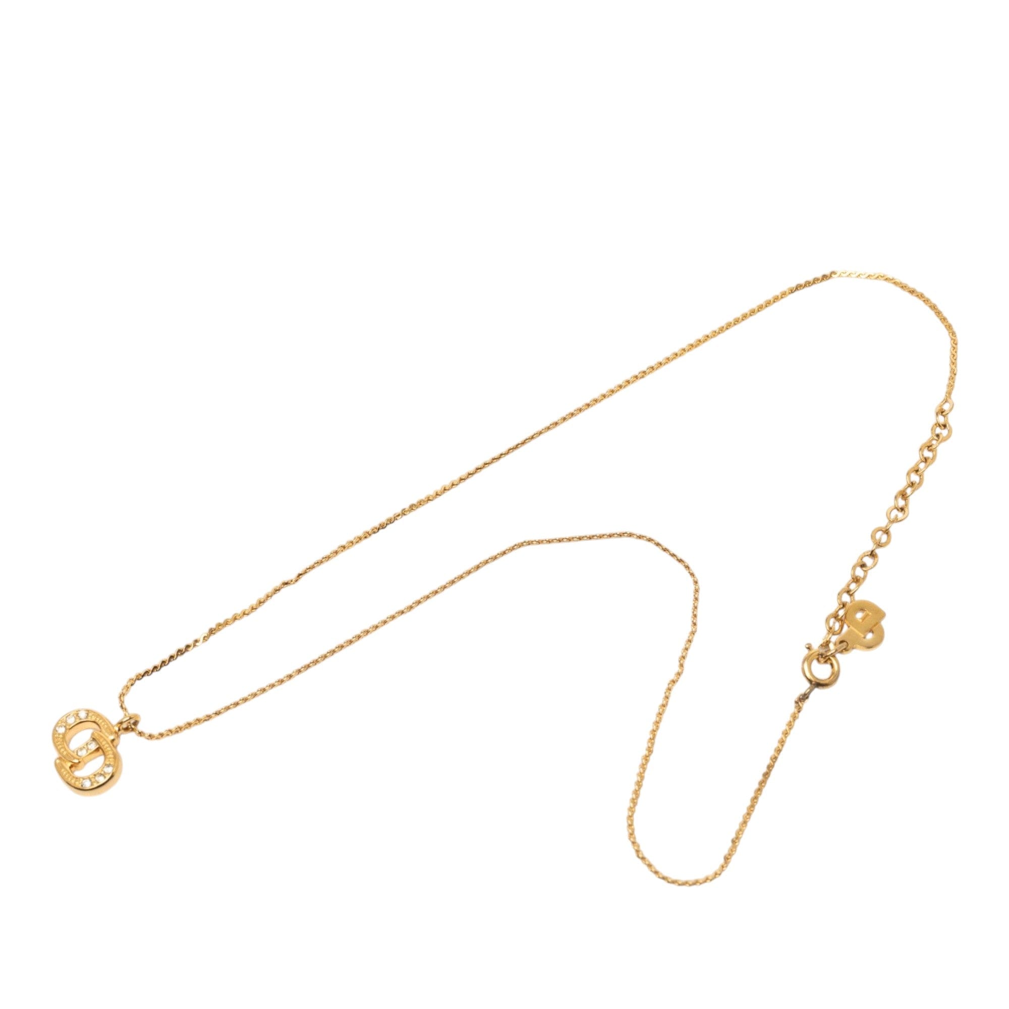 Dior Gold Plated Strass CD Logo Pendant Necklace