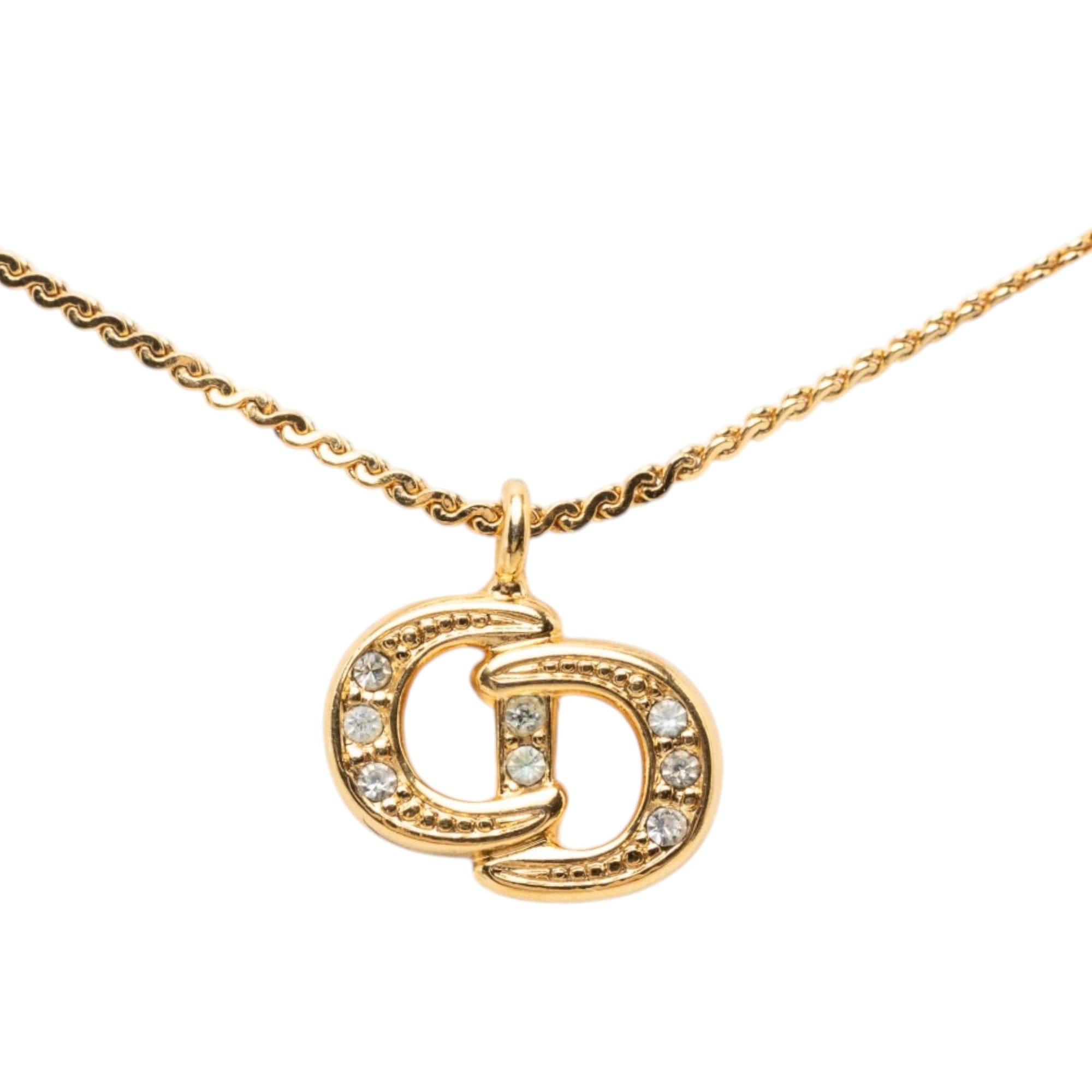 Dior Gold Plated Strass CD Logo Pendant Necklace