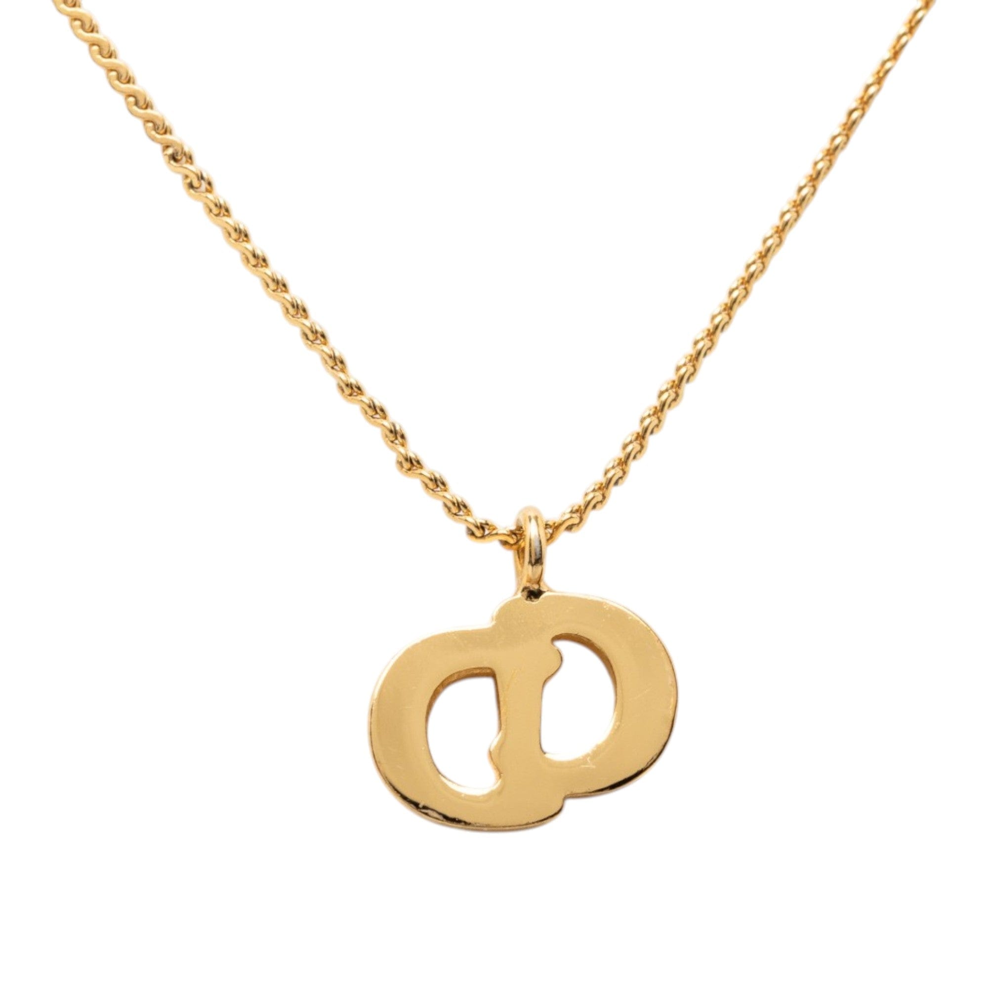 Dior Gold Plated Strass CD Logo Pendant Necklace