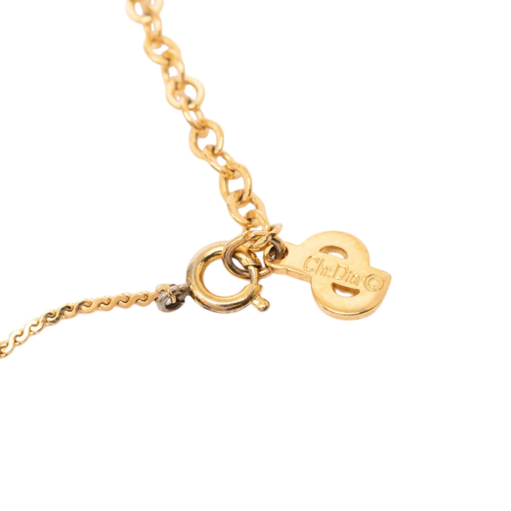 Dior Gold Plated Strass CD Logo Pendant Necklace