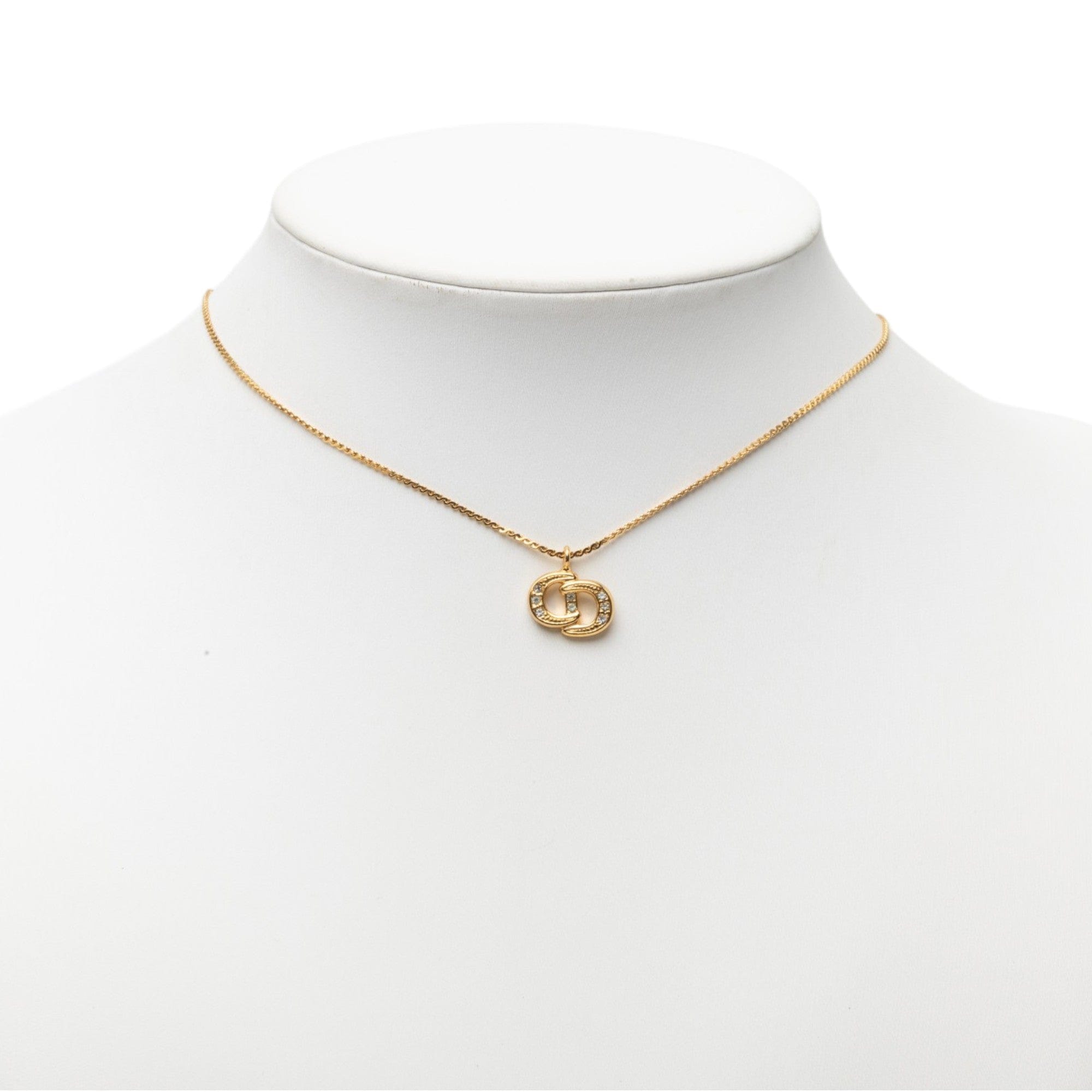 Dior Gold Plated Strass CD Logo Pendant Necklace