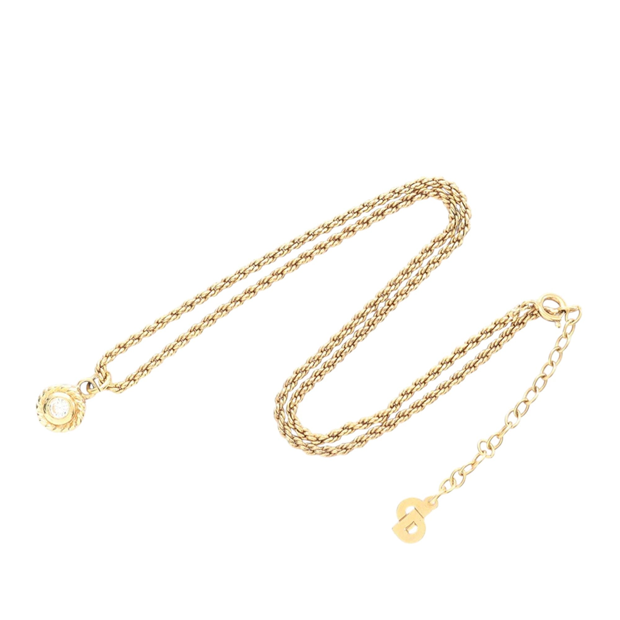 Dior Gold Plated Strass Round Pendant Necklace
