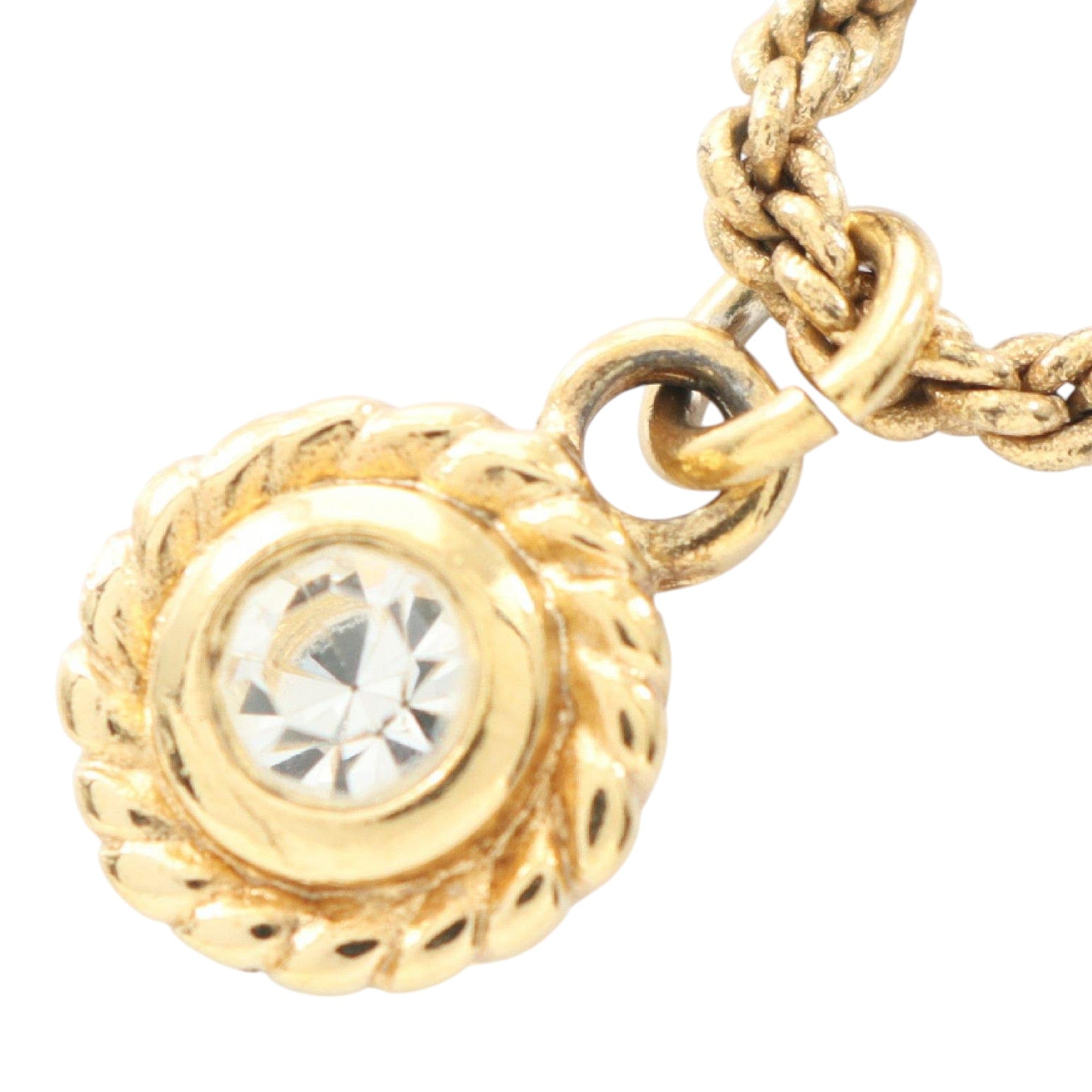 Dior Gold Plated Strass Round Pendant Necklace