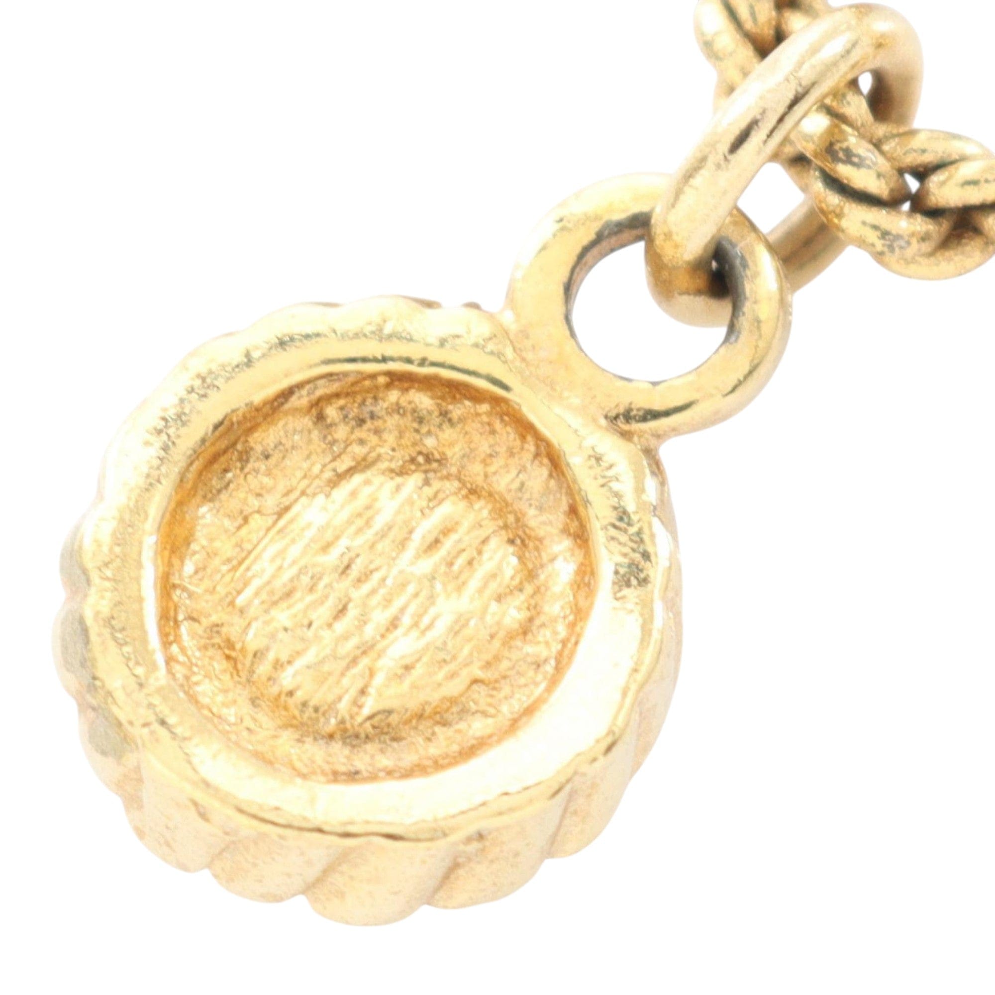 Dior Gold Plated Strass Round Pendant Necklace