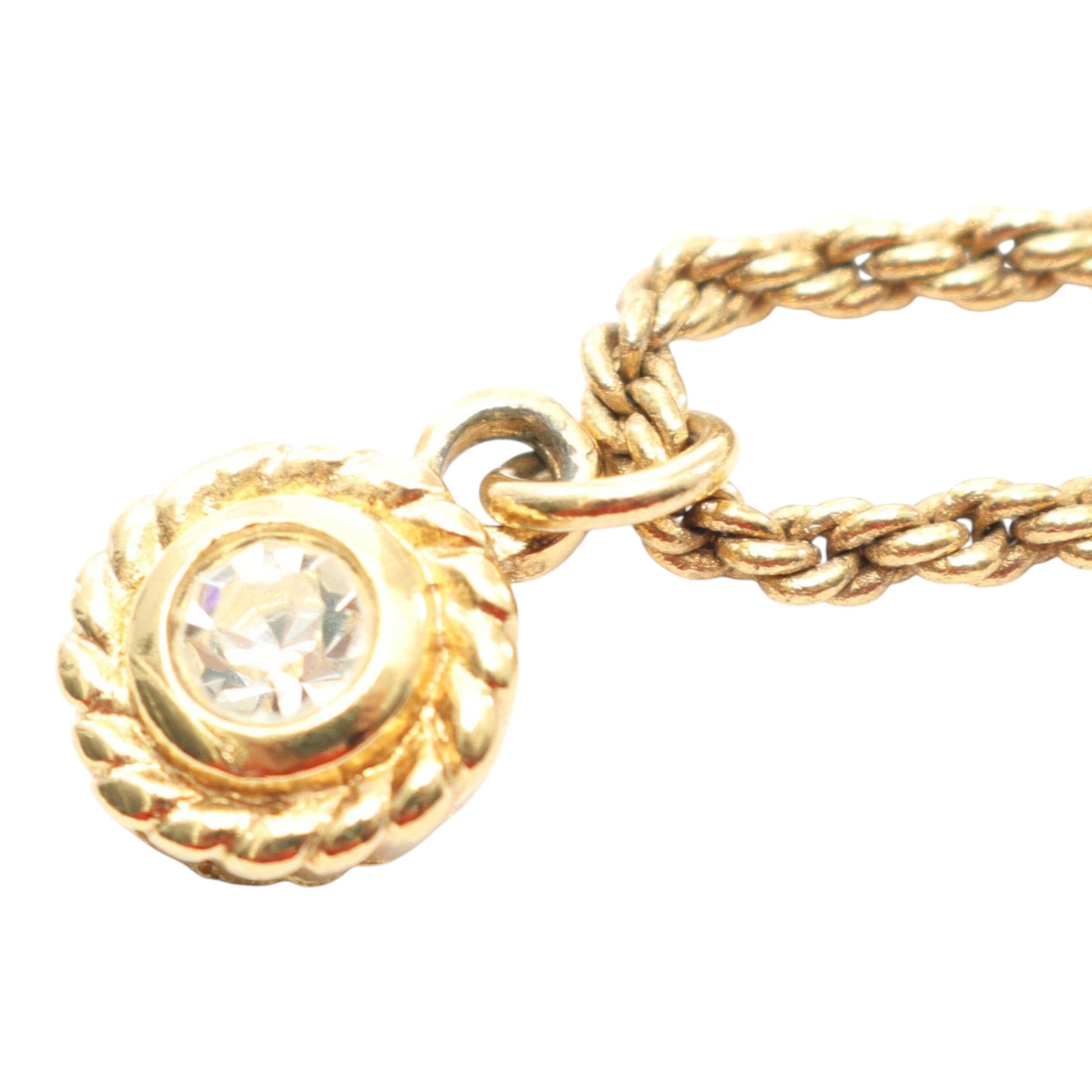 Dior Gold Plated Strass Round Pendant Necklace