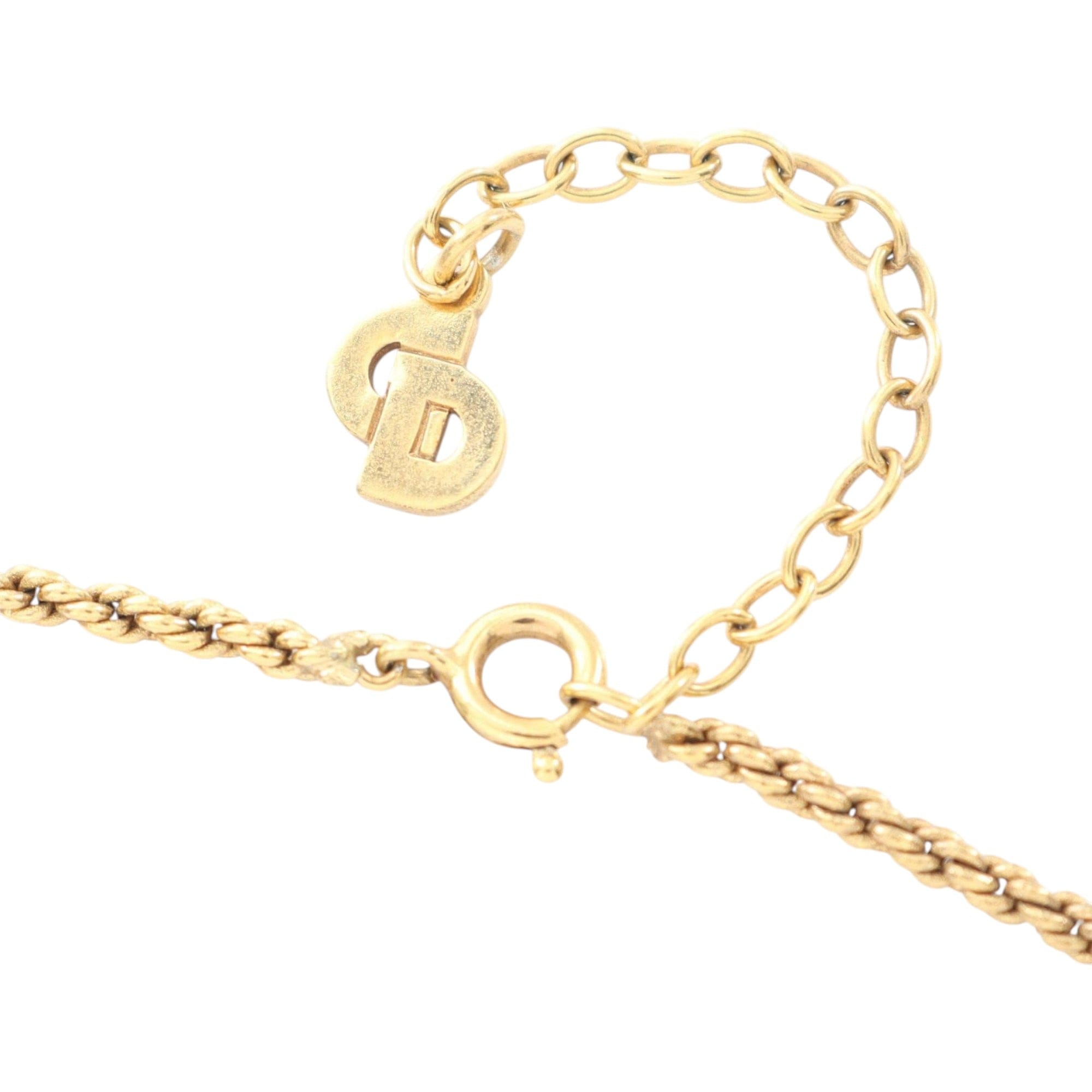 Dior Gold Plated Strass Round Pendant Necklace