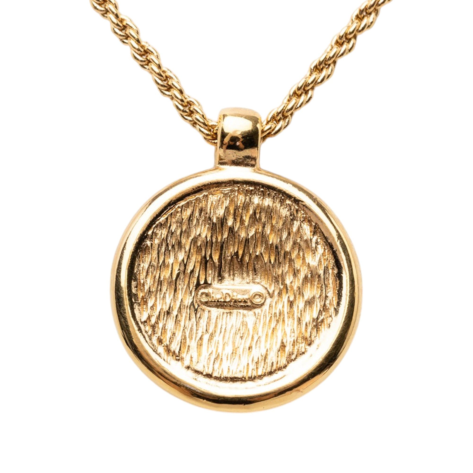 Dior Gold Plated Enamel Logo Round Pendant Necklace