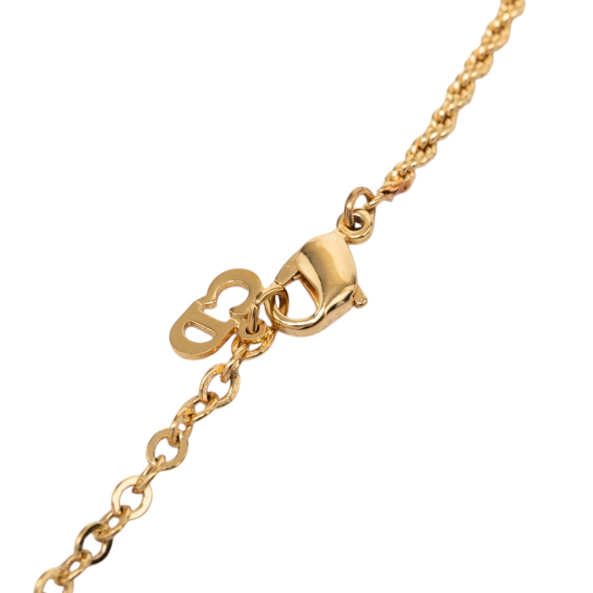 Dior Gold Plated Enamel Logo Round Pendant Necklace