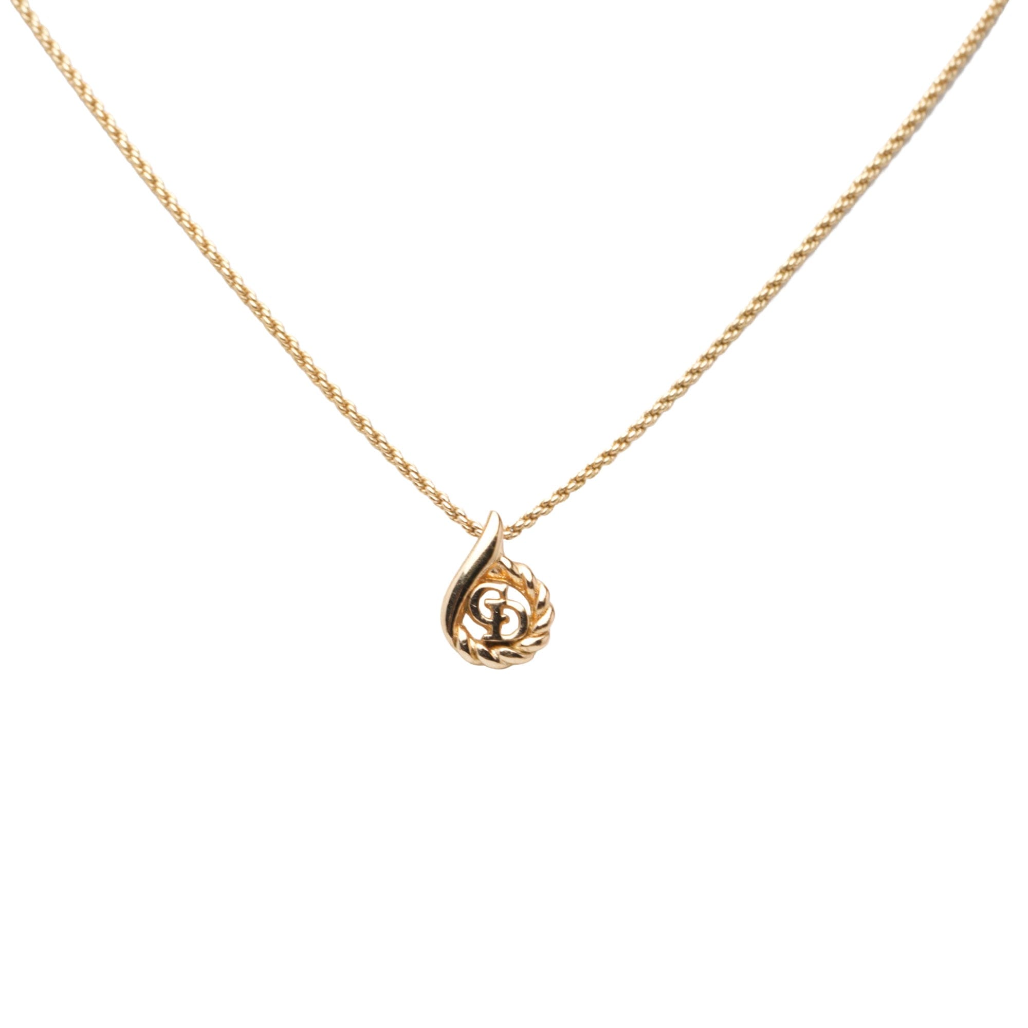 Dior Gold Plated CD Logo Water Drop Shape Pendant Necklace