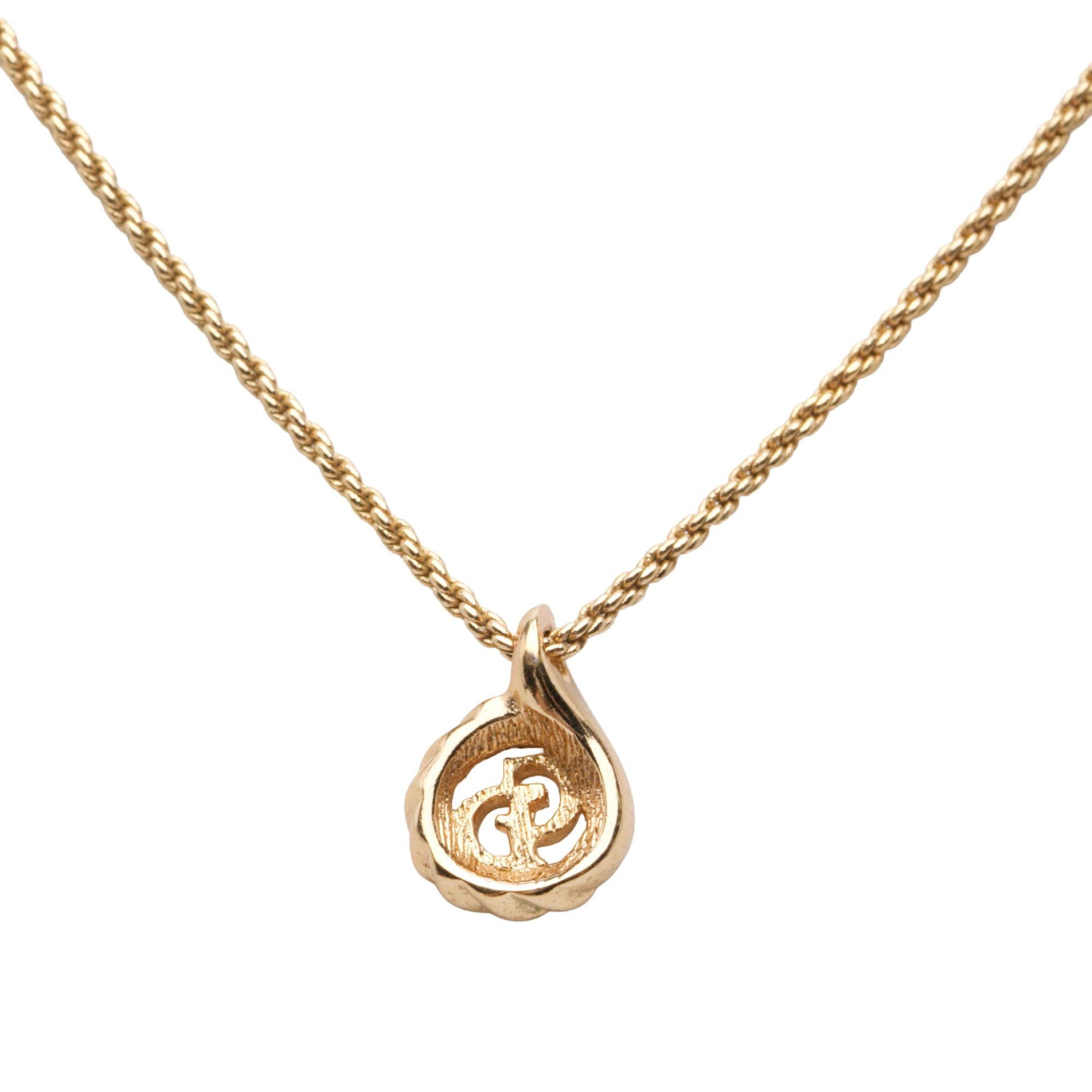 Dior Gold Plated CD Logo Water Drop Shape Pendant Necklace