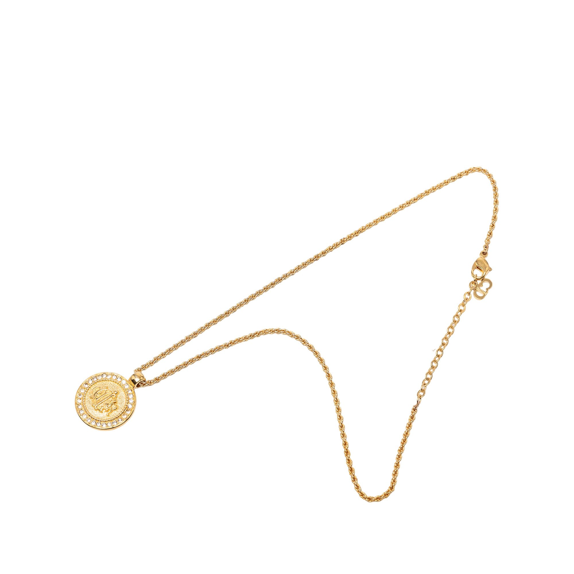 Dior Gold Plated Strass Medallion Pendant Necklace