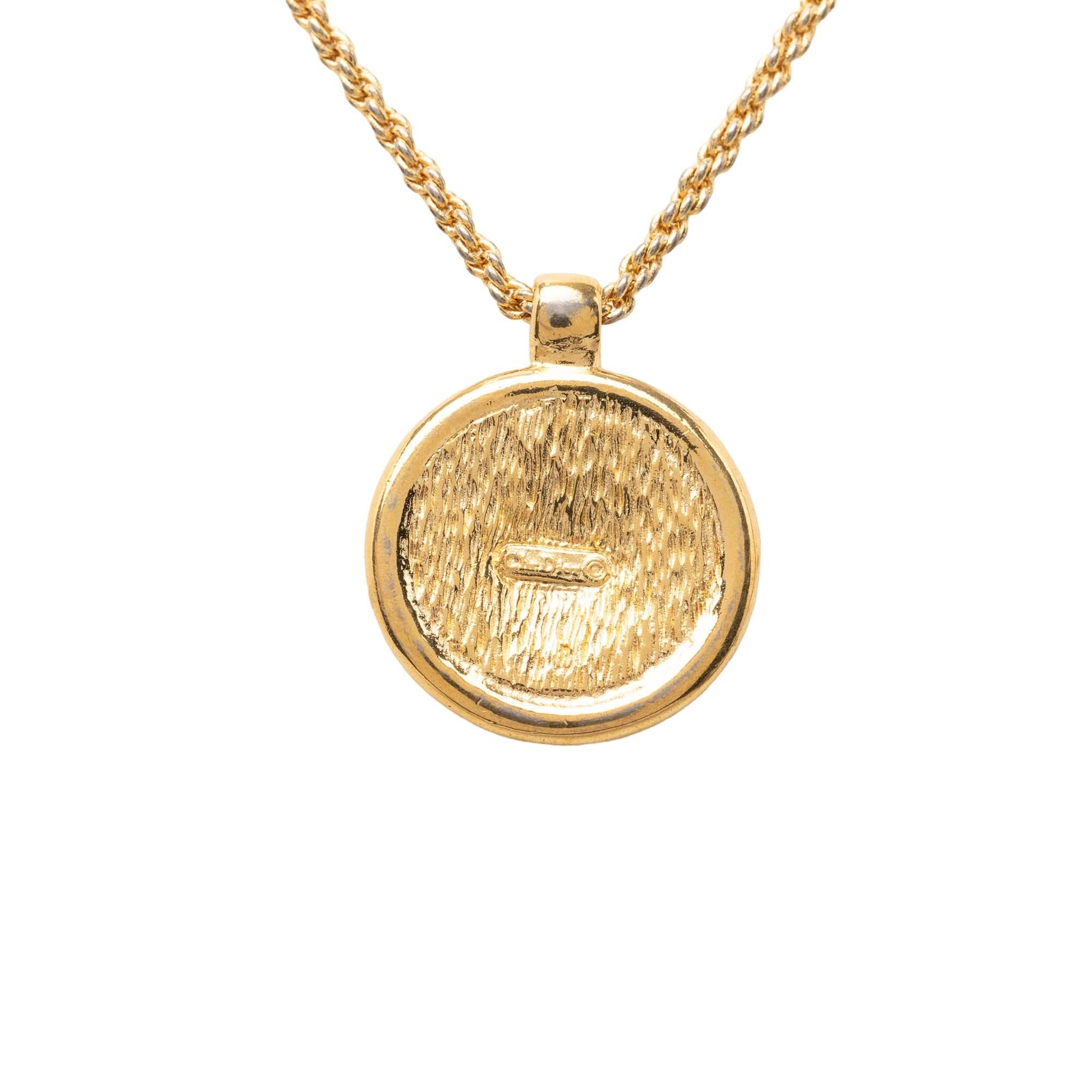 Dior Gold Plated Strass Medallion Pendant Necklace