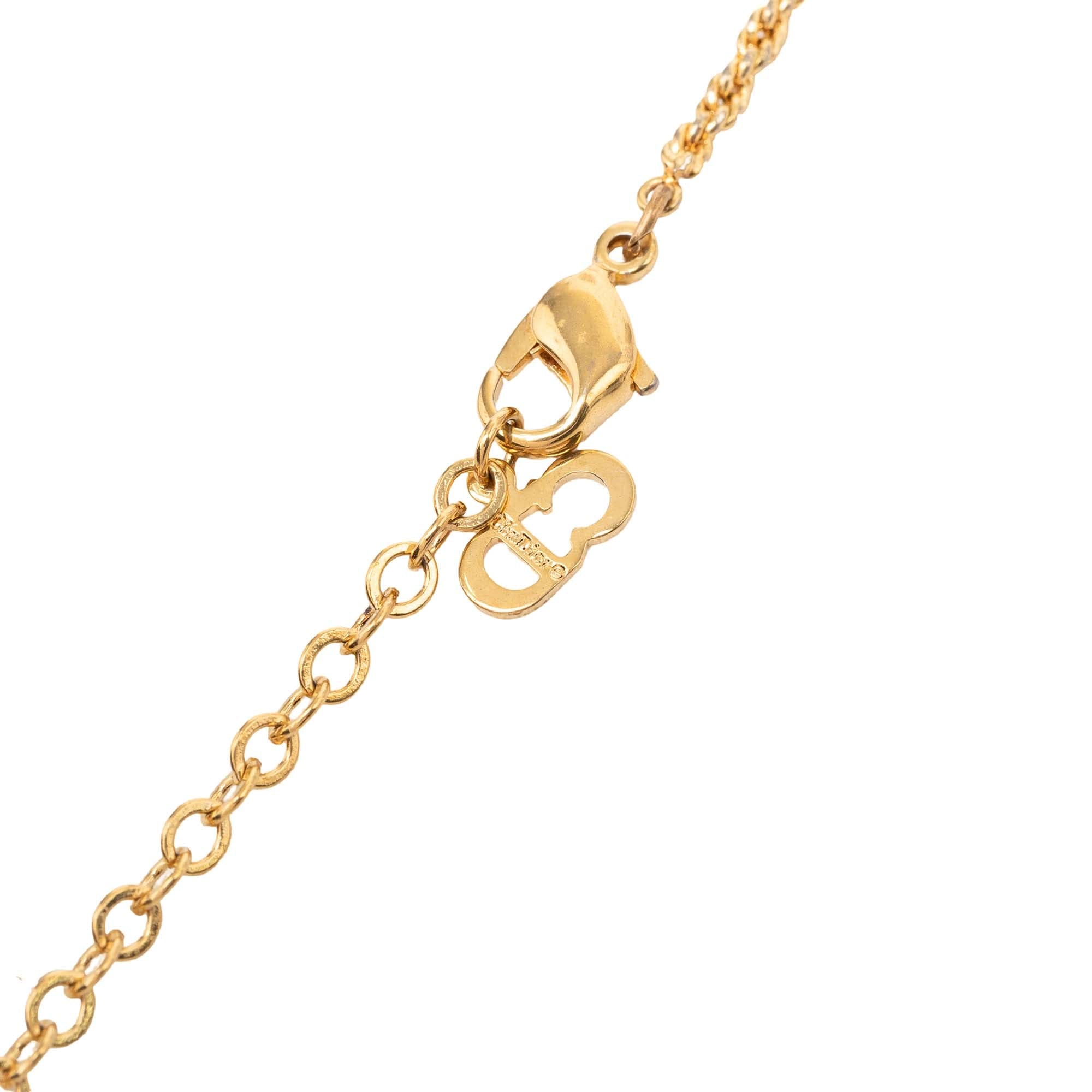 Dior Gold Plated Strass Medallion Pendant Necklace