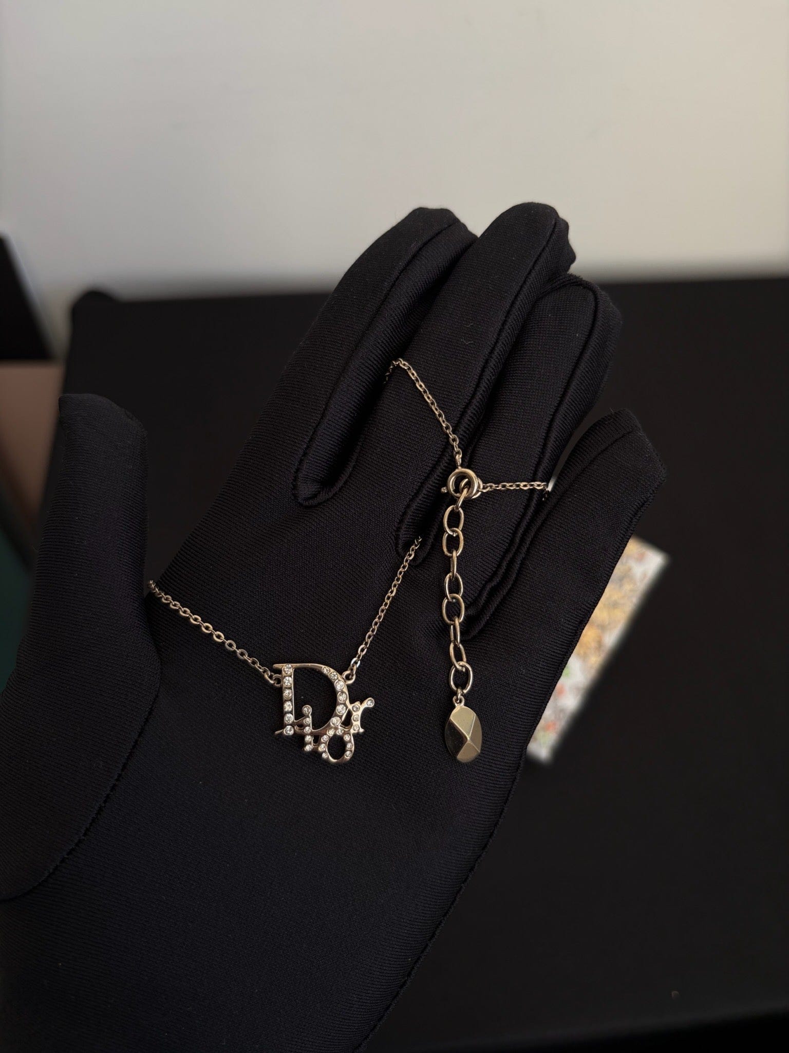 Dior Silver Crystal Logo Letter Necklace