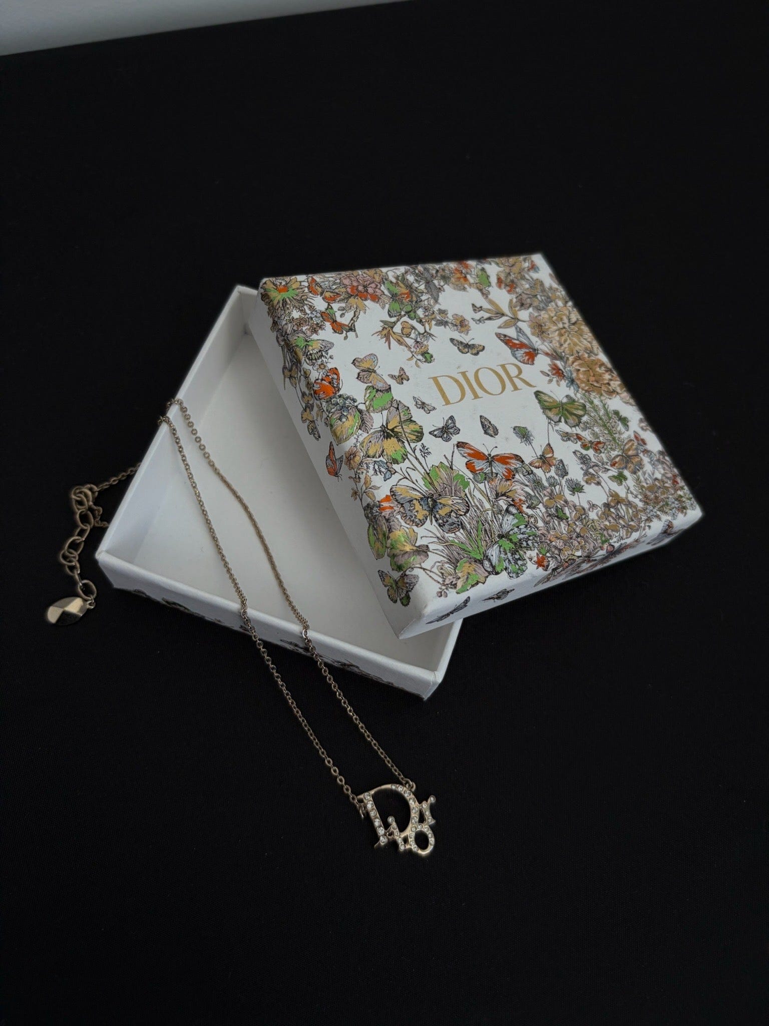 Dior Silver Crystal Logo Letter Necklace