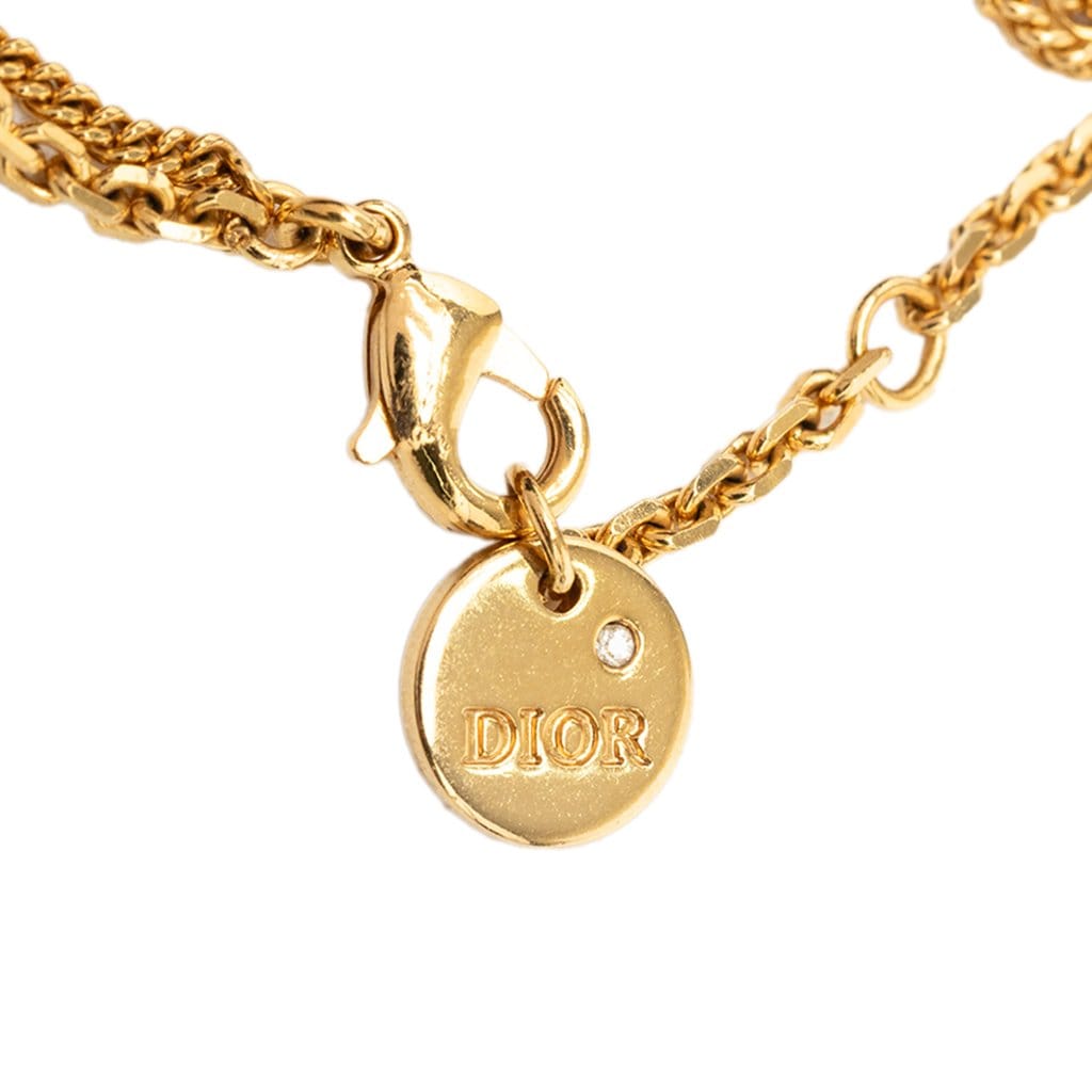 Dior Gold Plated and Strass Petit CD Logo Heart Charm Double Chain Bracelet