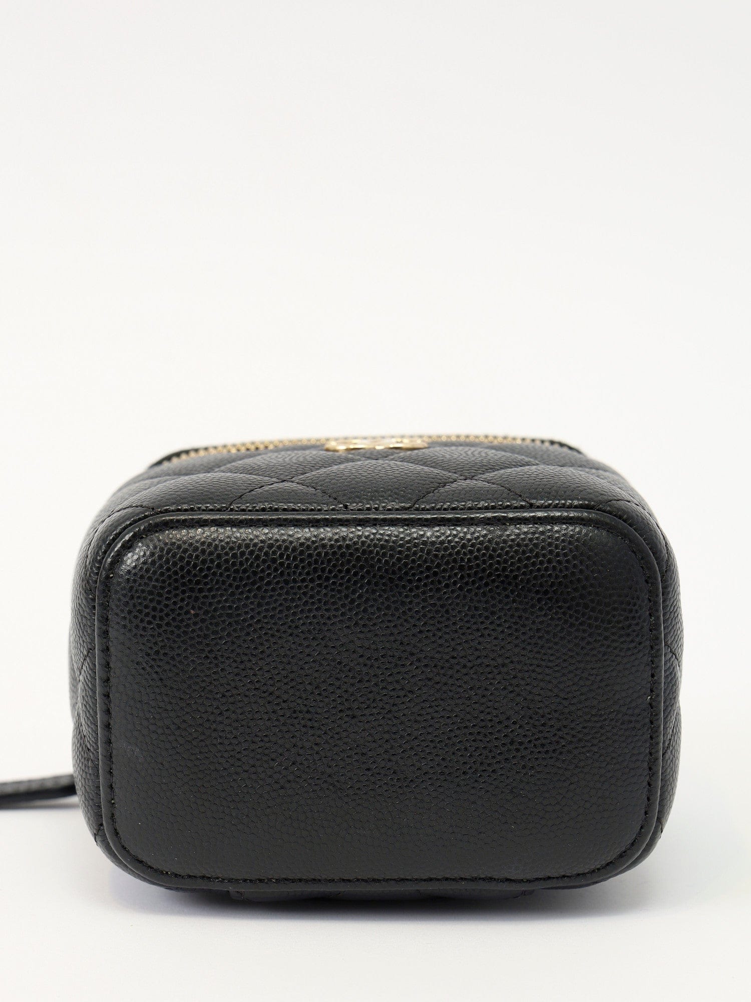 Chanel CC Pearl Mini Vanity Case Black Quilted Caviar Leather with Faux Pearl & Leather Top Handle and Gold - Tone Hardware
