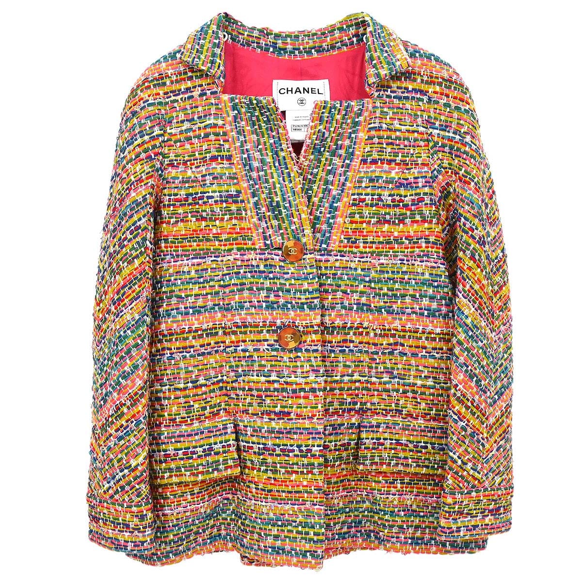 Chanel 2016 Single Breasted Tweed Jacket Pink Yellow Green #34