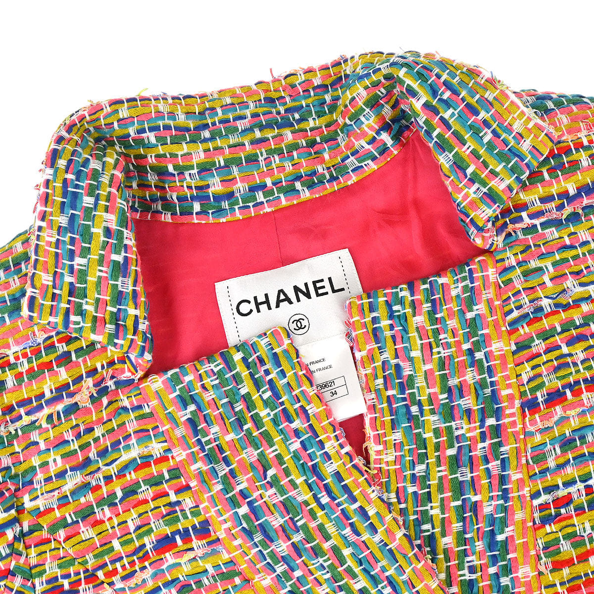 Chanel 2016 Single Breasted Tweed Jacket Pink Yellow Green #34