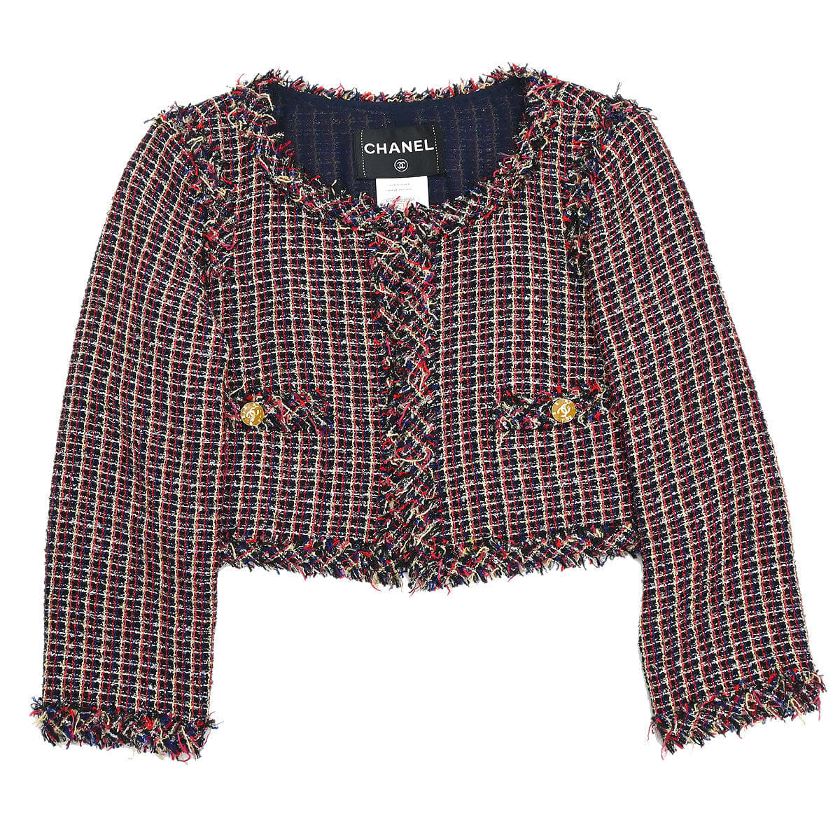 Chanel 2010 Collarless Tweed Jacket Navy #36