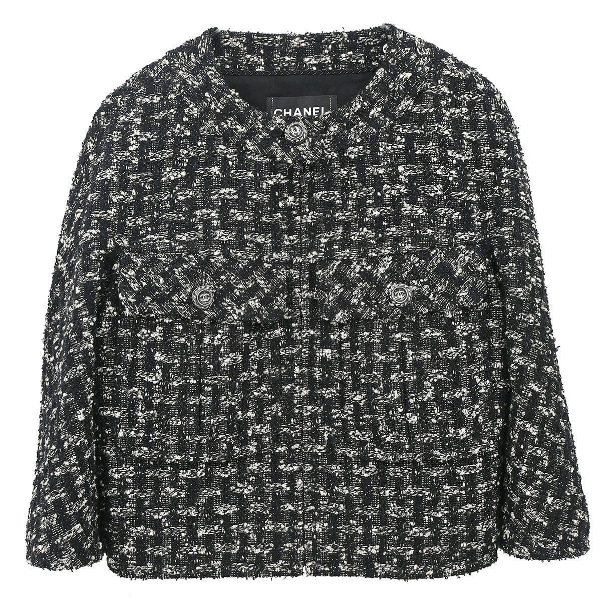 Chanel 2013 - 2014 Zip Up Collarless Tweed Jacket Black #34