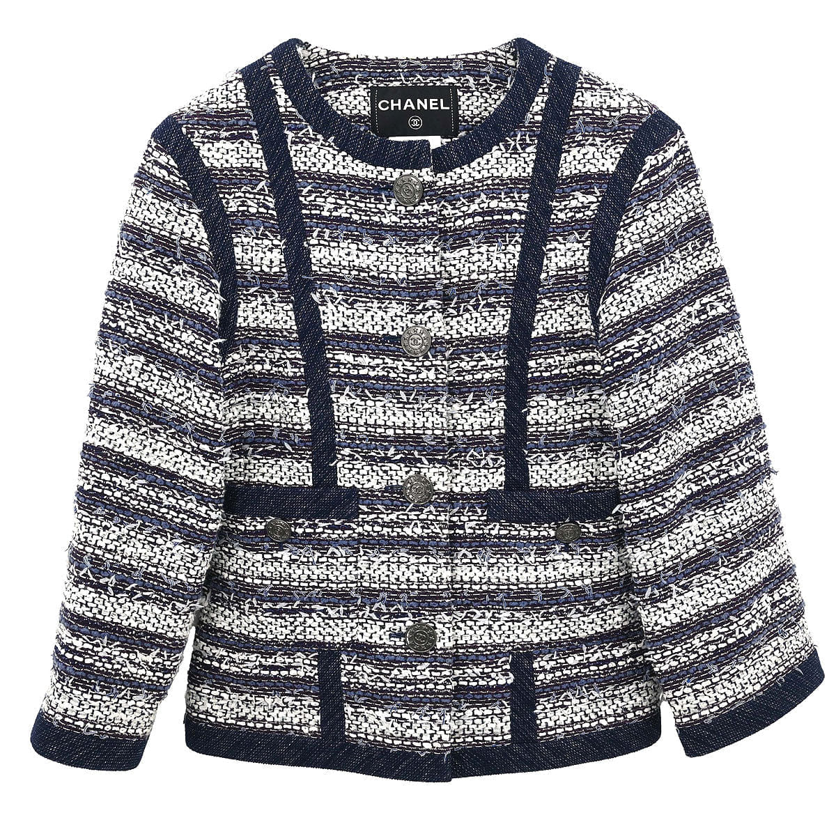 Chanel 2013 Collarless Tweed Jacket Navy #34