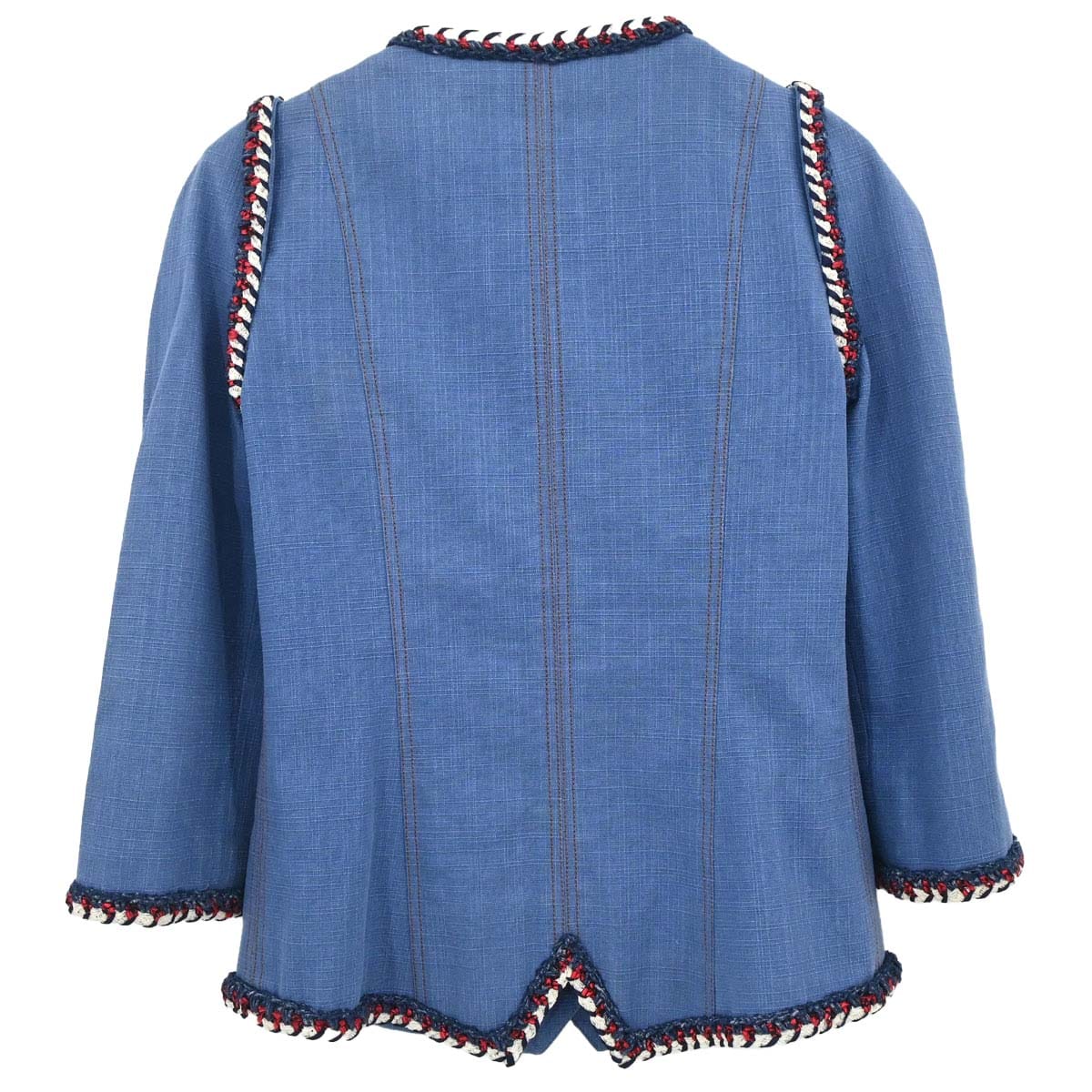 Chanel 2013 Single Breasted Collarless Jacket Blue #34