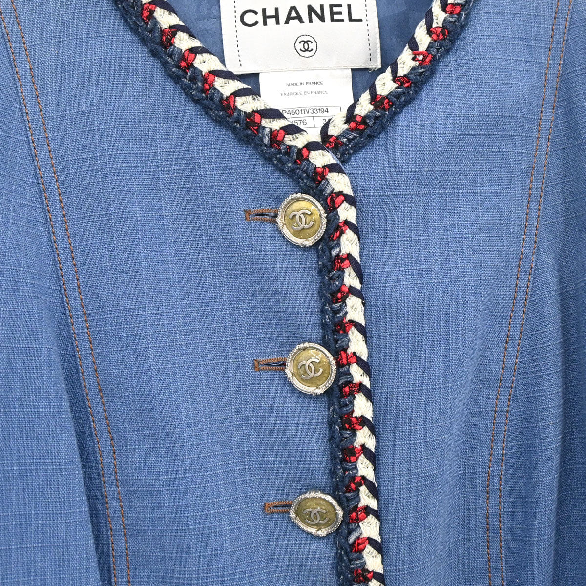 Chanel 2013 Single Breasted Collarless Jacket Blue #34
