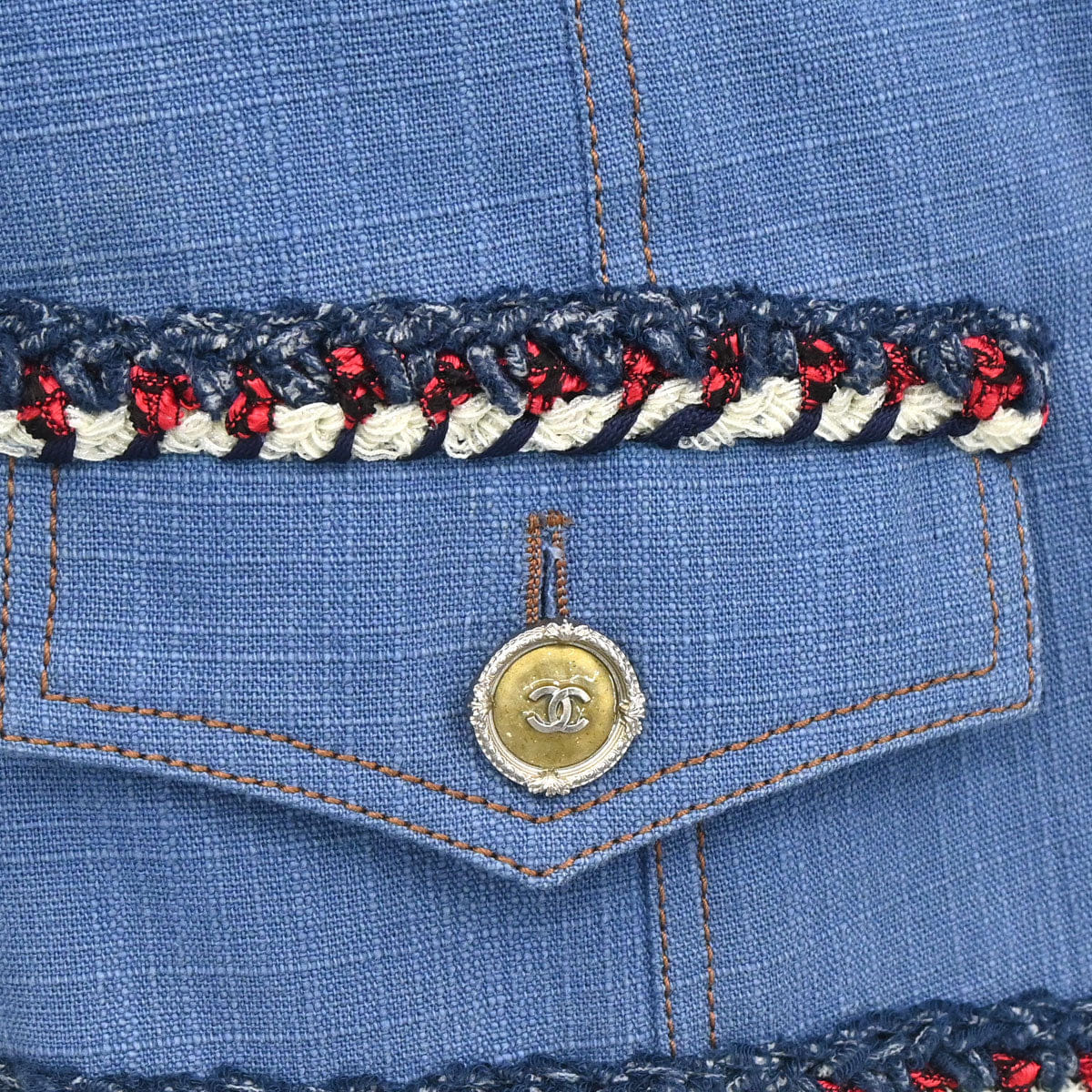 Chanel 2013 Single Breasted Collarless Jacket Blue #34
