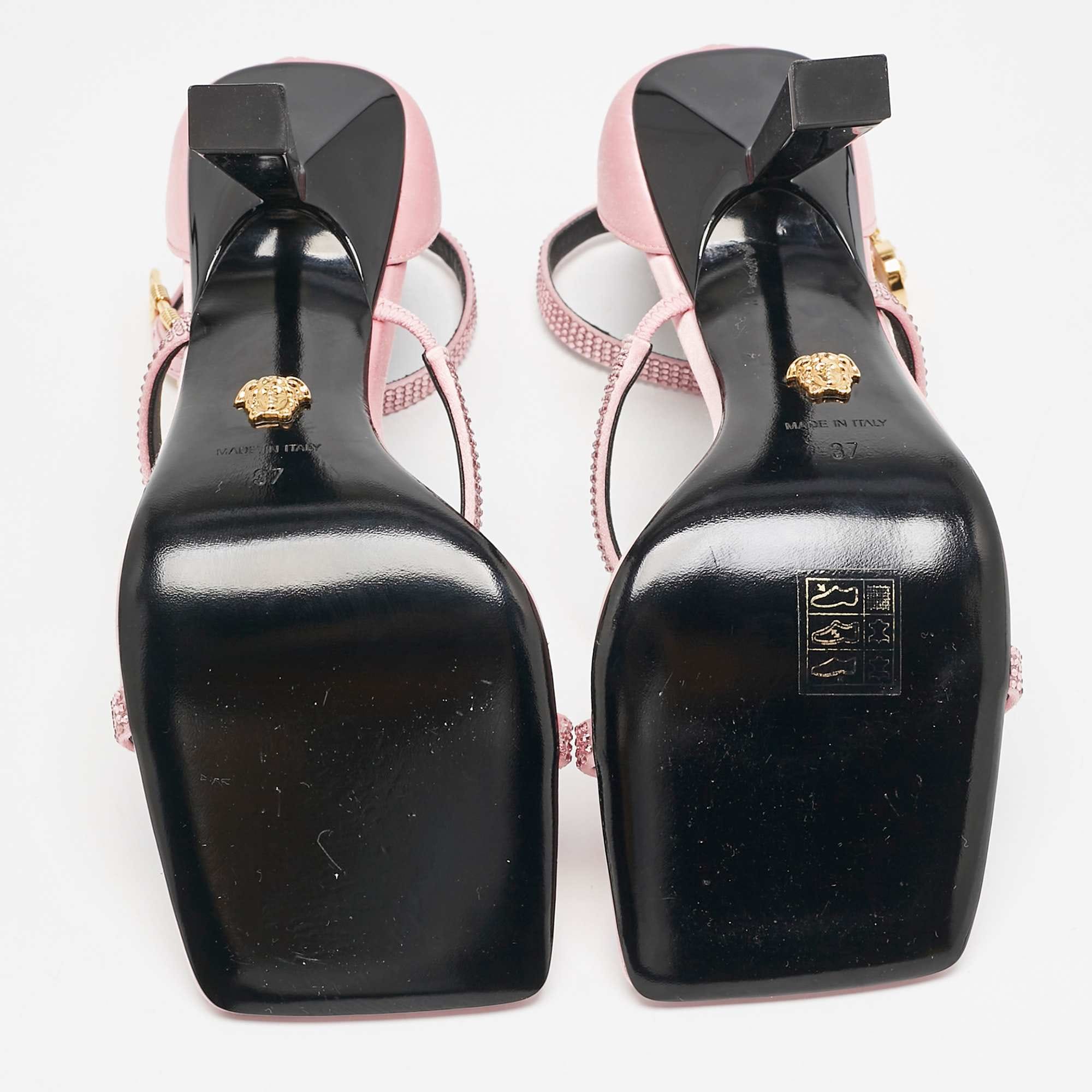 Versace Pink Satin Safety Pin Ankle Strap Sandals