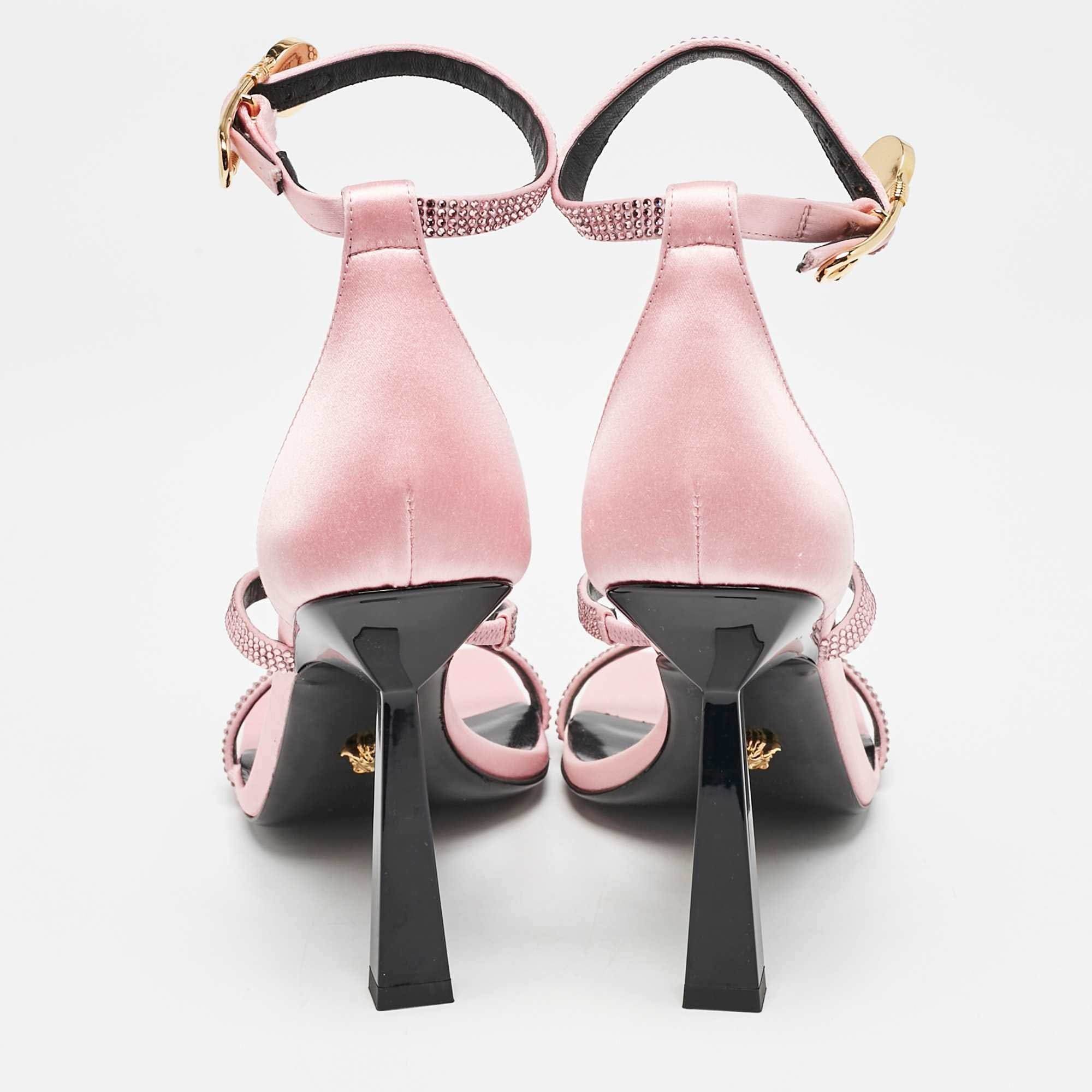 Versace Pink Satin Safety Pin Ankle Strap Sandals