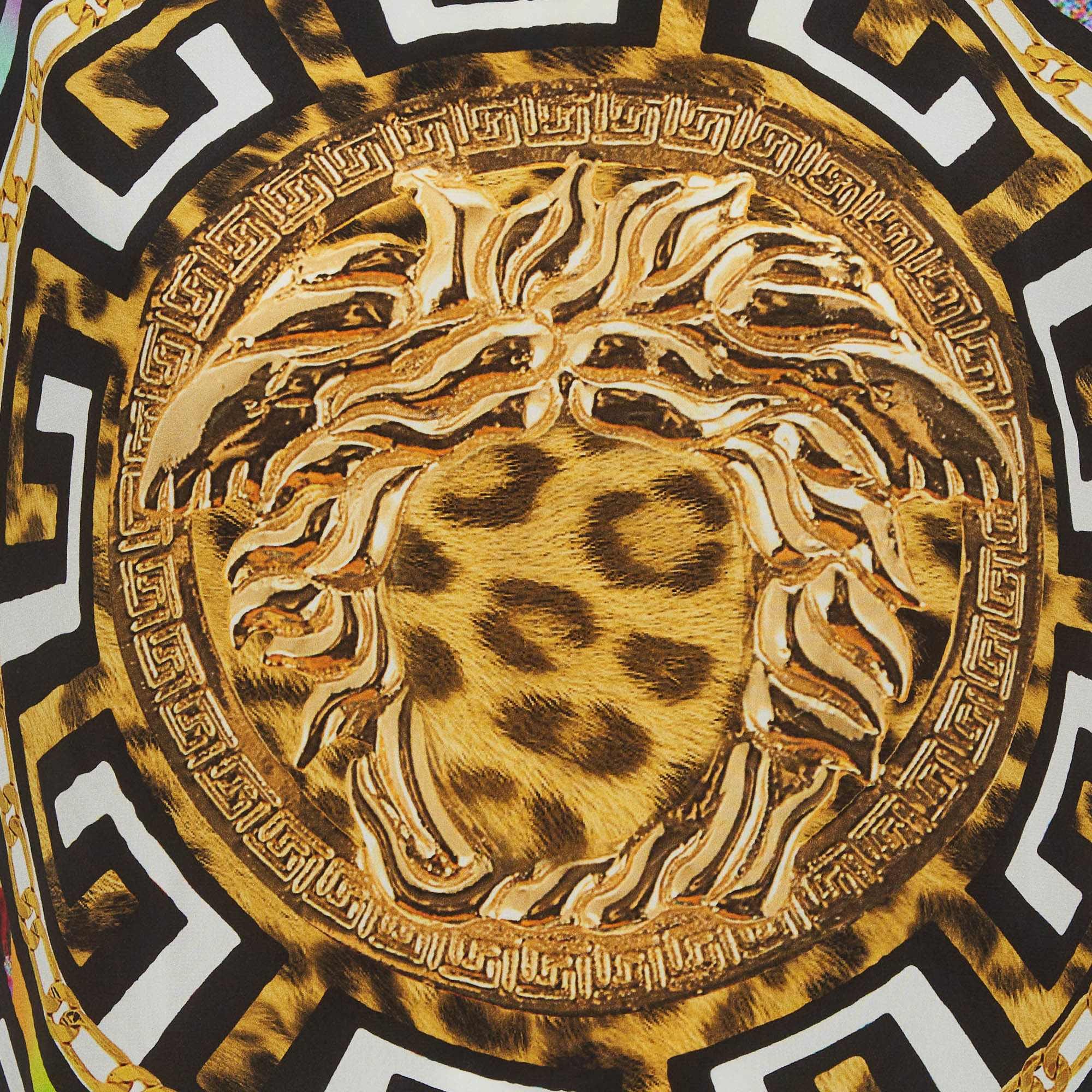 Versace Multicolor Medusa And Leopard Print Silk Top