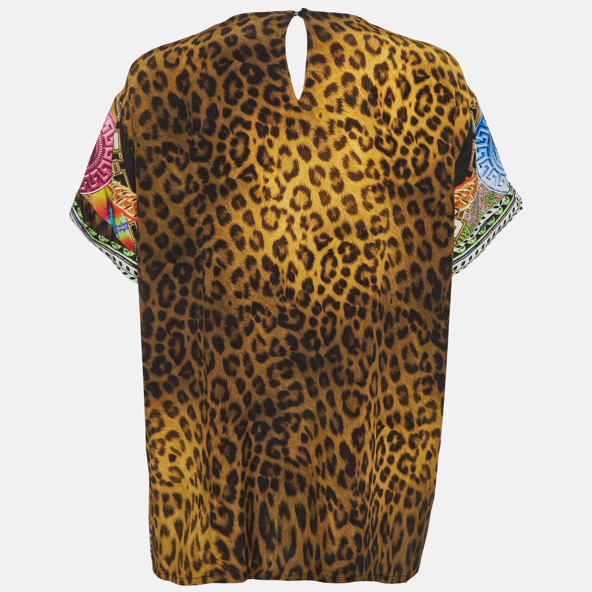Versace Multicolor Medusa And Leopard Print Silk Top