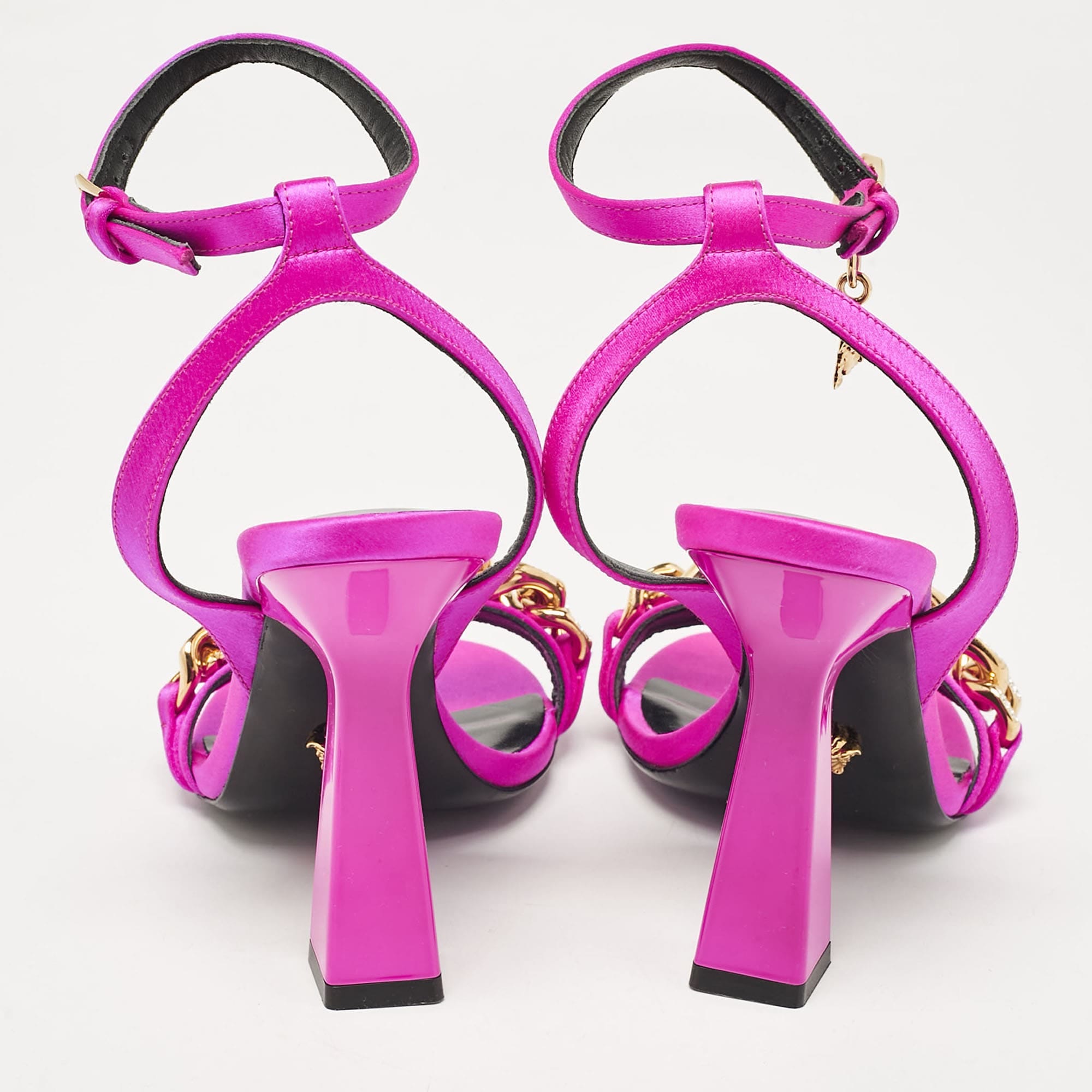 Versace Pink Satin Medusa Ankle Strap Sandals