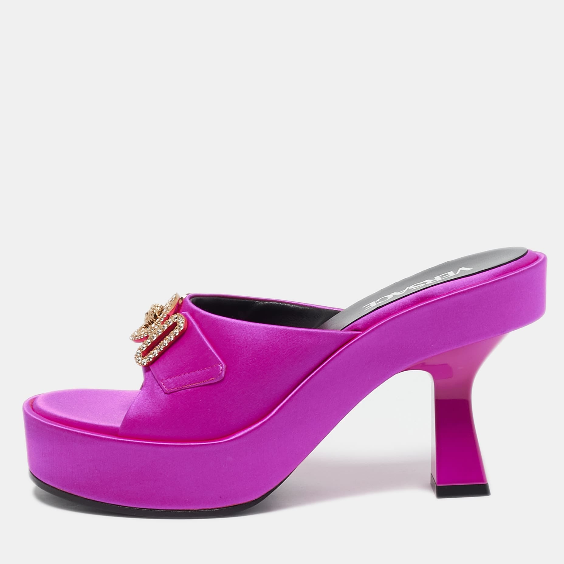 Versace Fuchsia Satin Medusa Biggie Mules